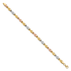 10k Tri-color Polished and Brushed Link Bracelet