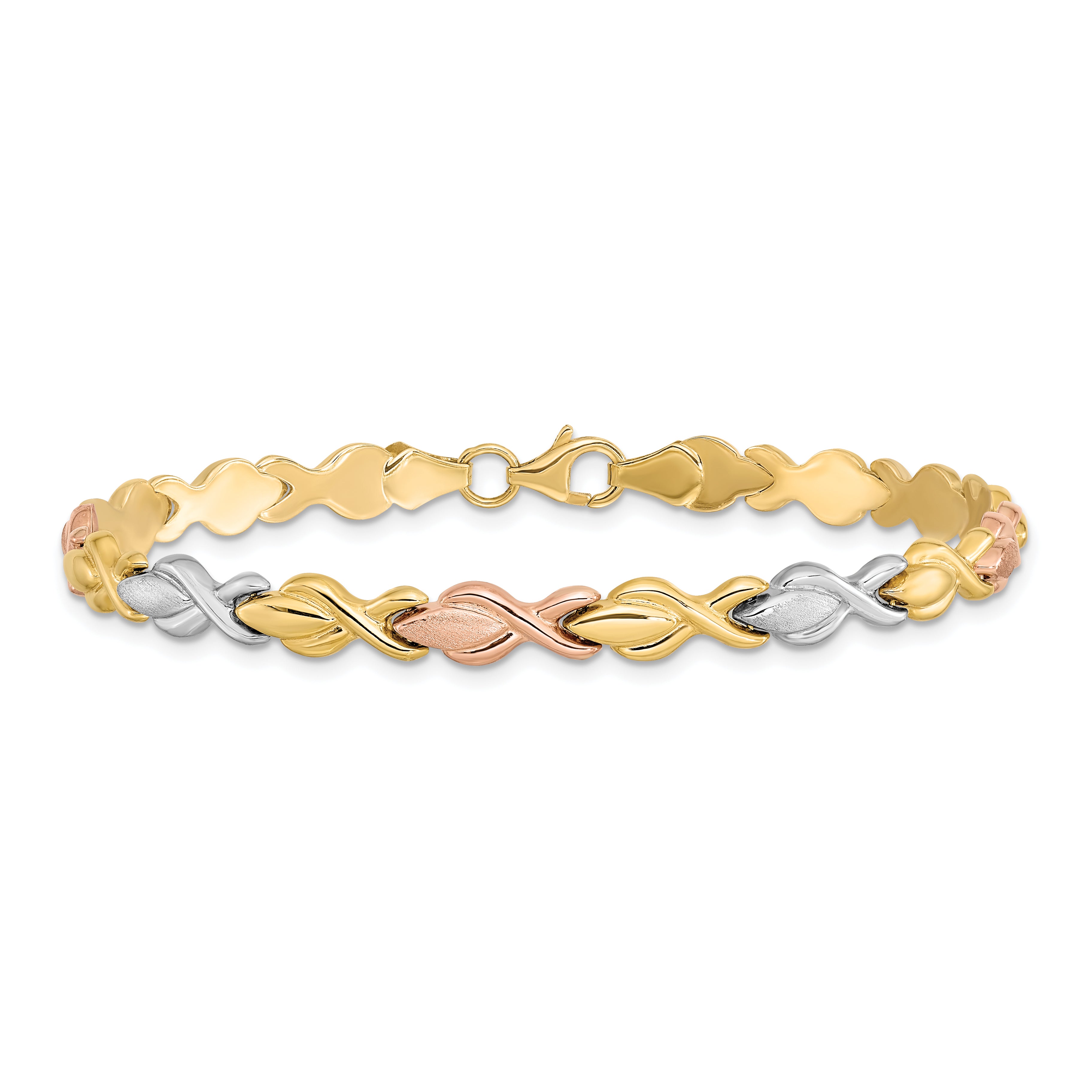 10k Tri-color Polished and Brushed Link Bracelet