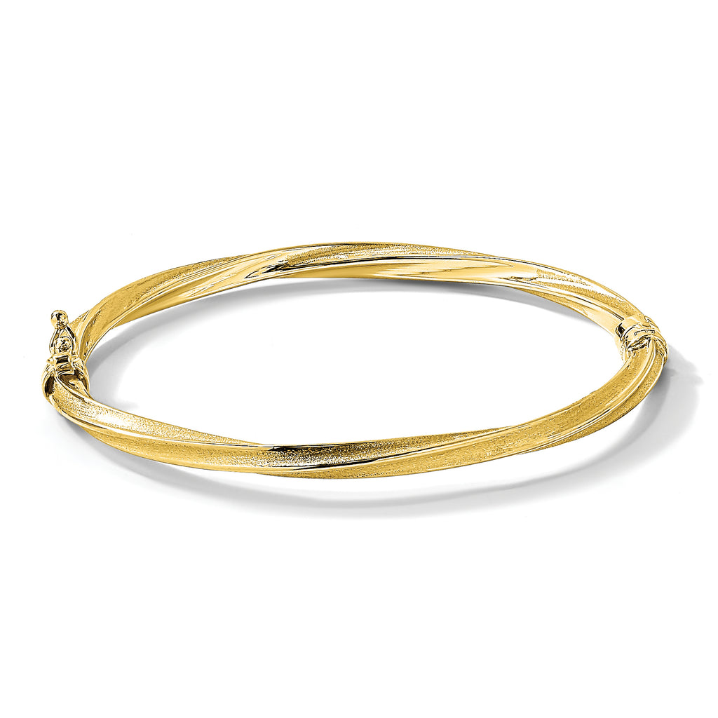 10k Polished and Brushed Hinged Bangle