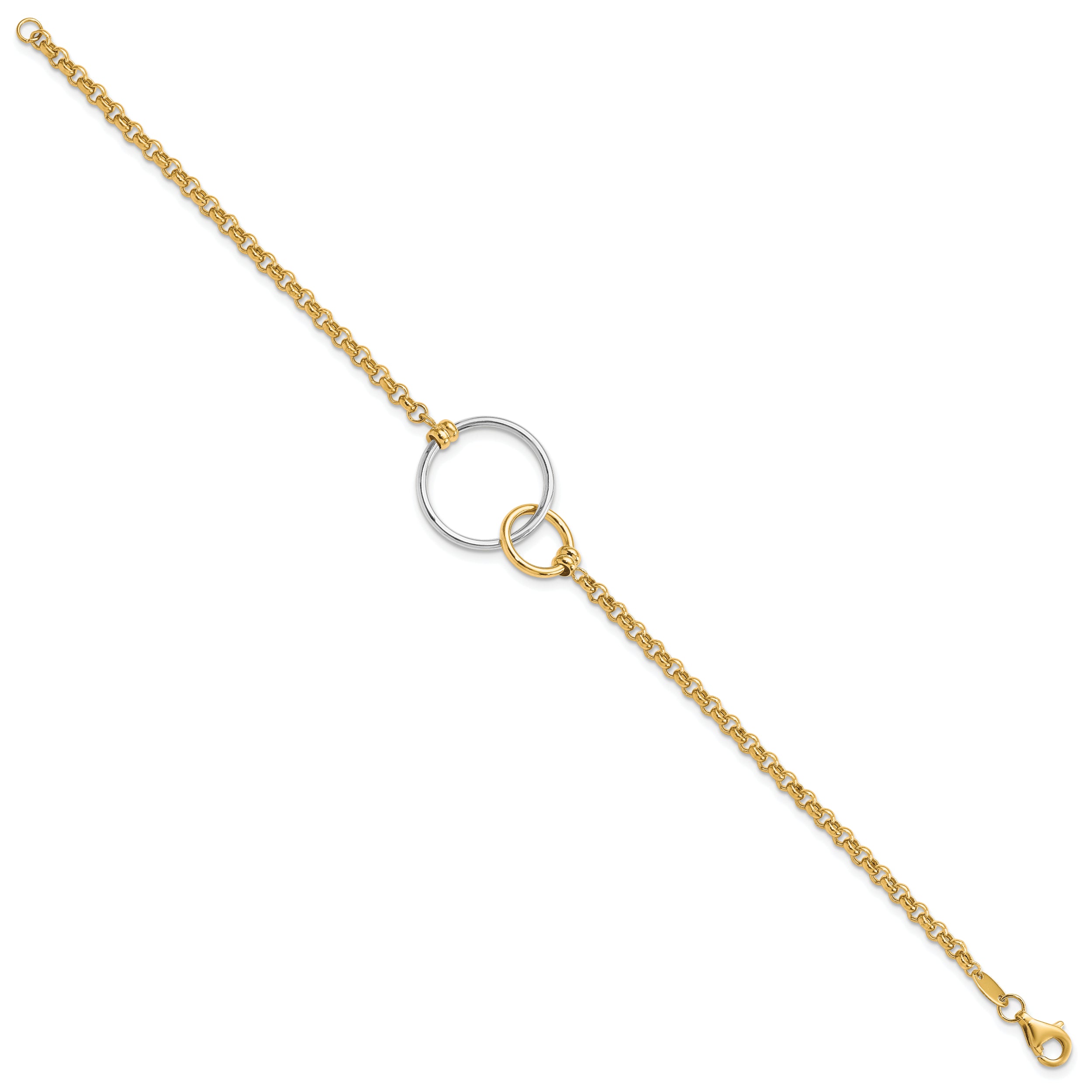 10k Two-tone Polished interlocking Circles Link Bracelet