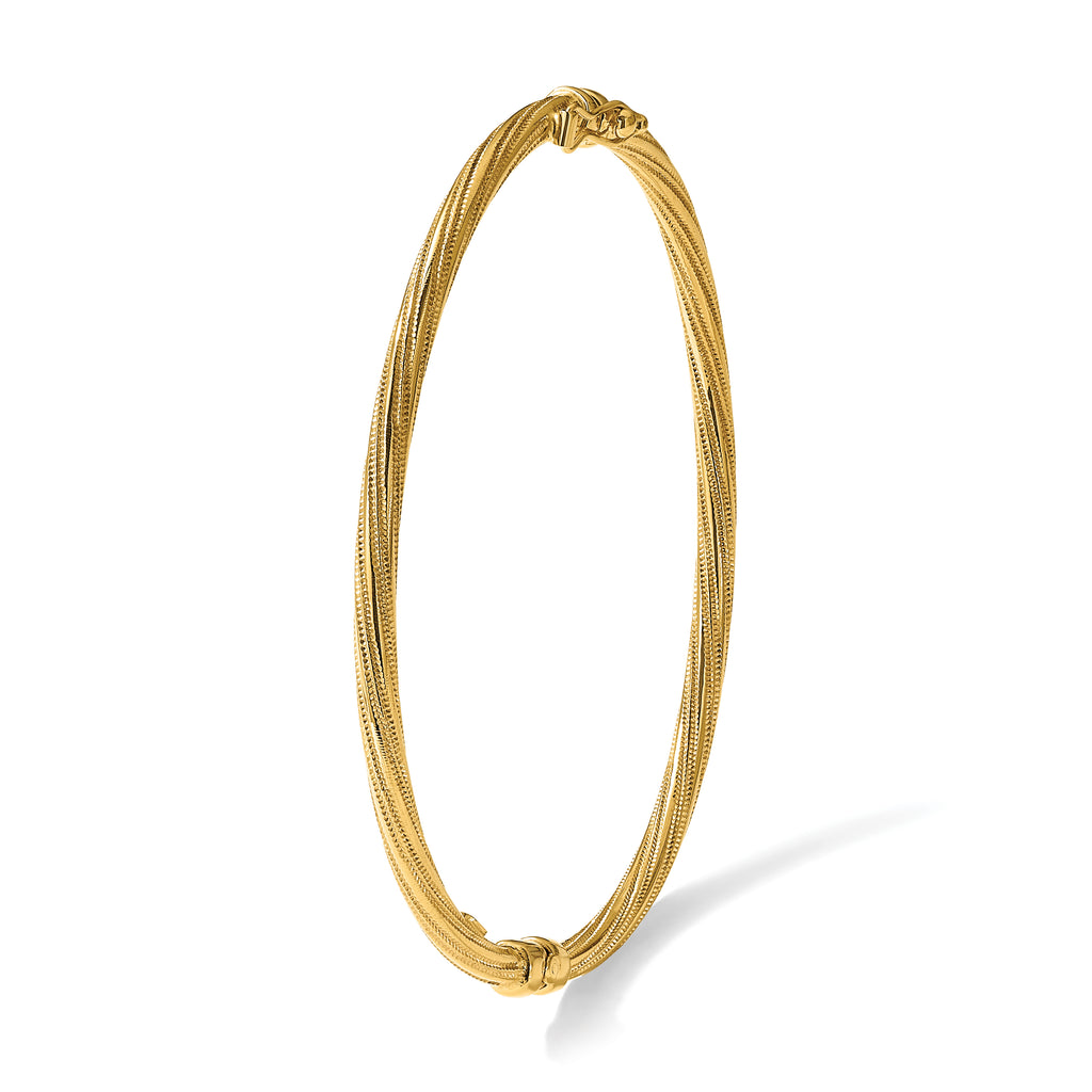 10K Polished and Textured Twisted Hinged Bangle