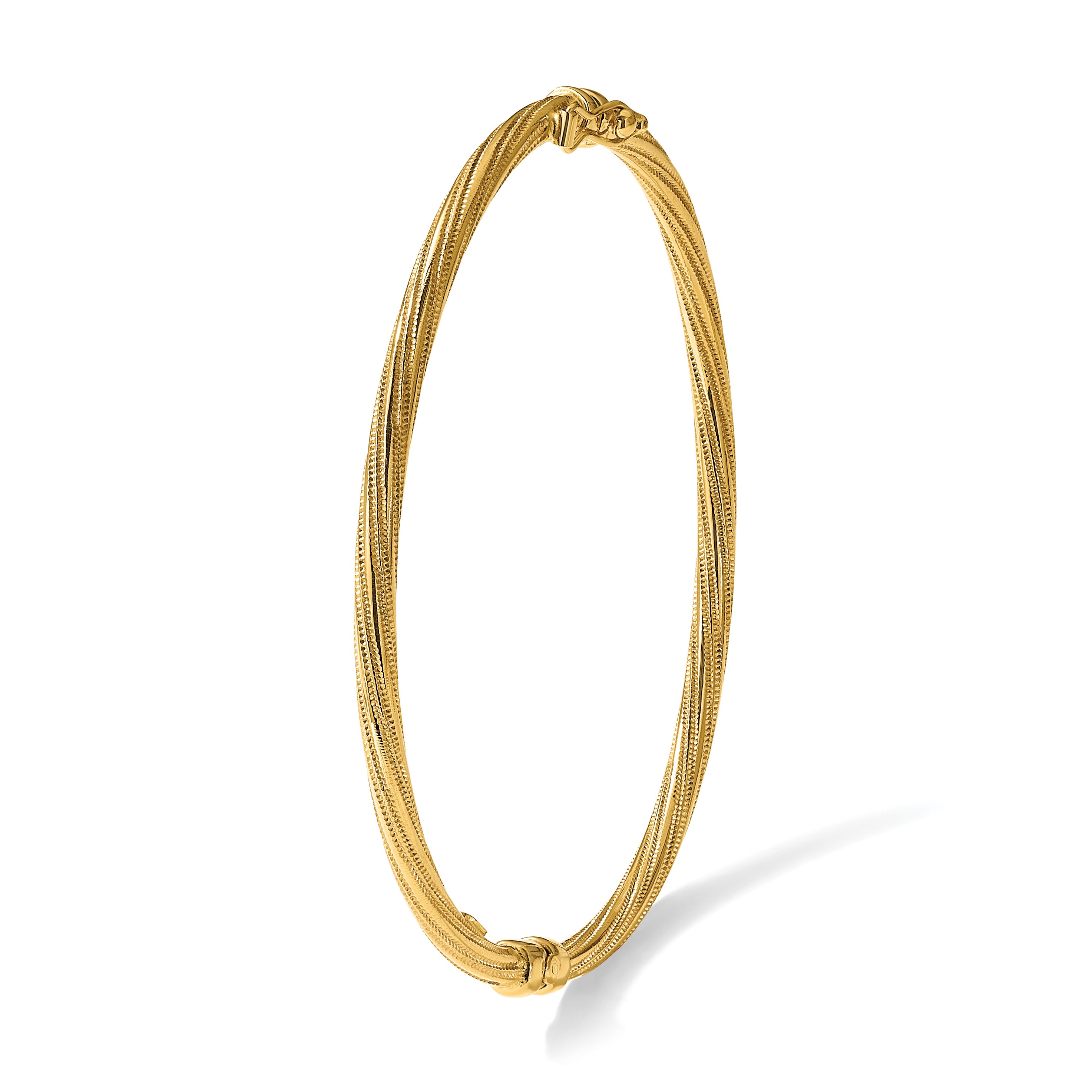 10K Polished and Textured Twisted Hinged Bangle