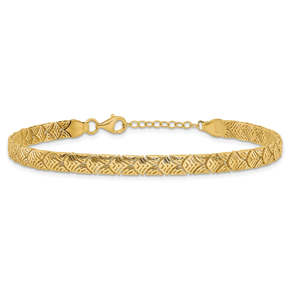 10K Polished Fancy Mermaid Pattern w/1in ext. Bracelet