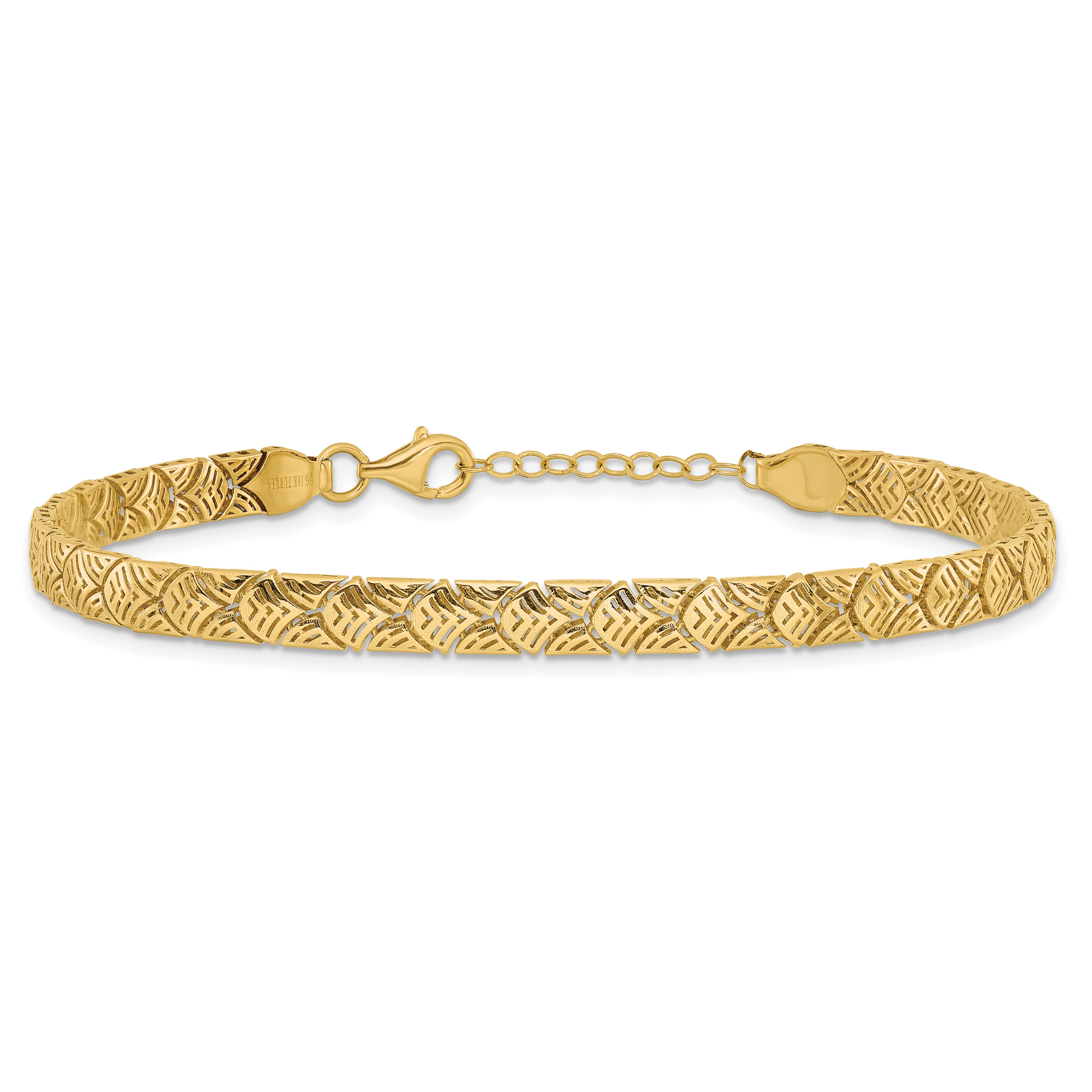 10K Polished Fancy Mermaid Pattern w/1in ext. Bracelet