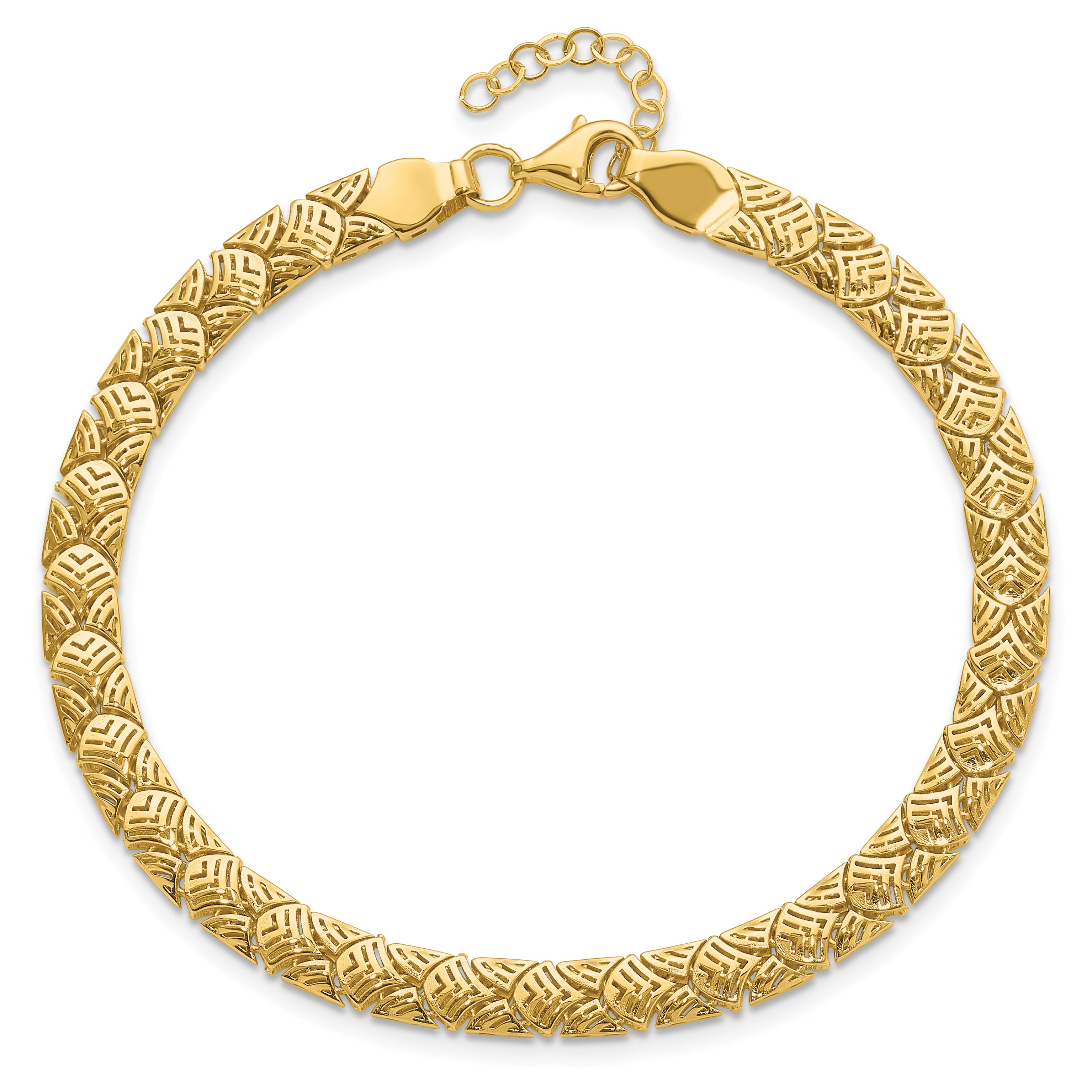 10K Polished Fancy Mermaid Pattern w/1in ext. Bracelet