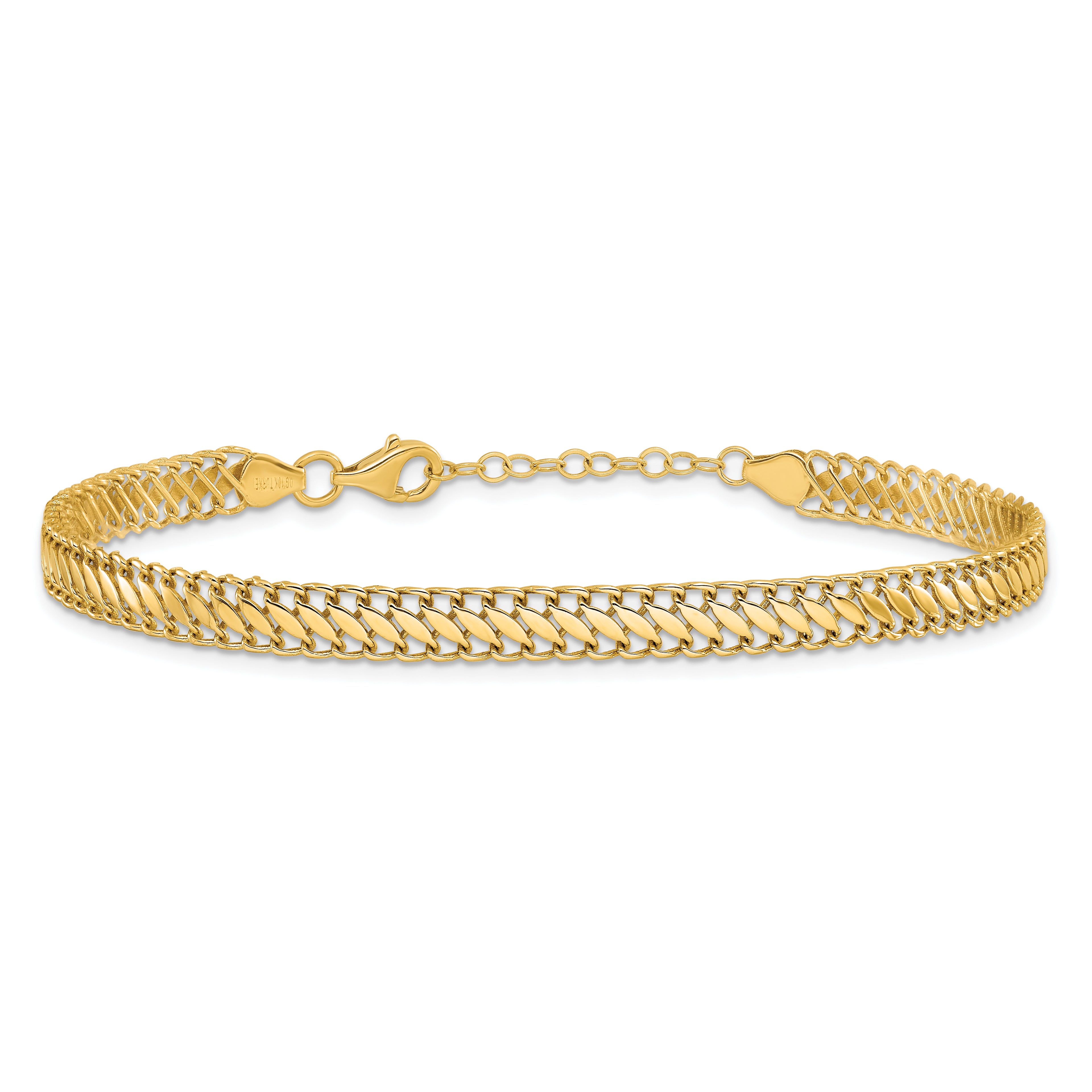 10K Polished Fancy Link w/1in ext. Bracelet