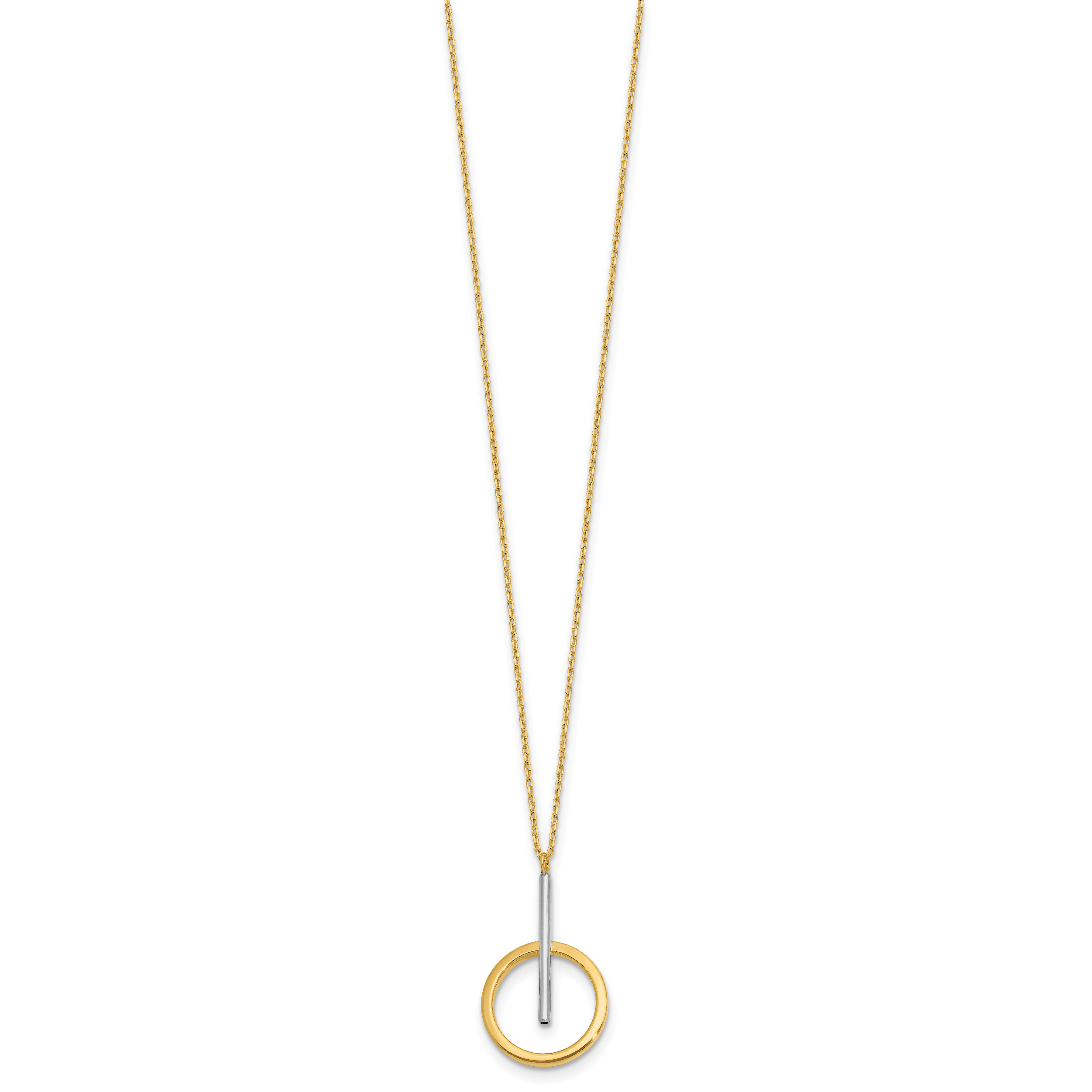 10K w/White Rhodium Polished Bar w/Circle Pendant Necklace