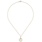 10K w/White Rhodium Polished Bar w/Circle Pendant Necklace
