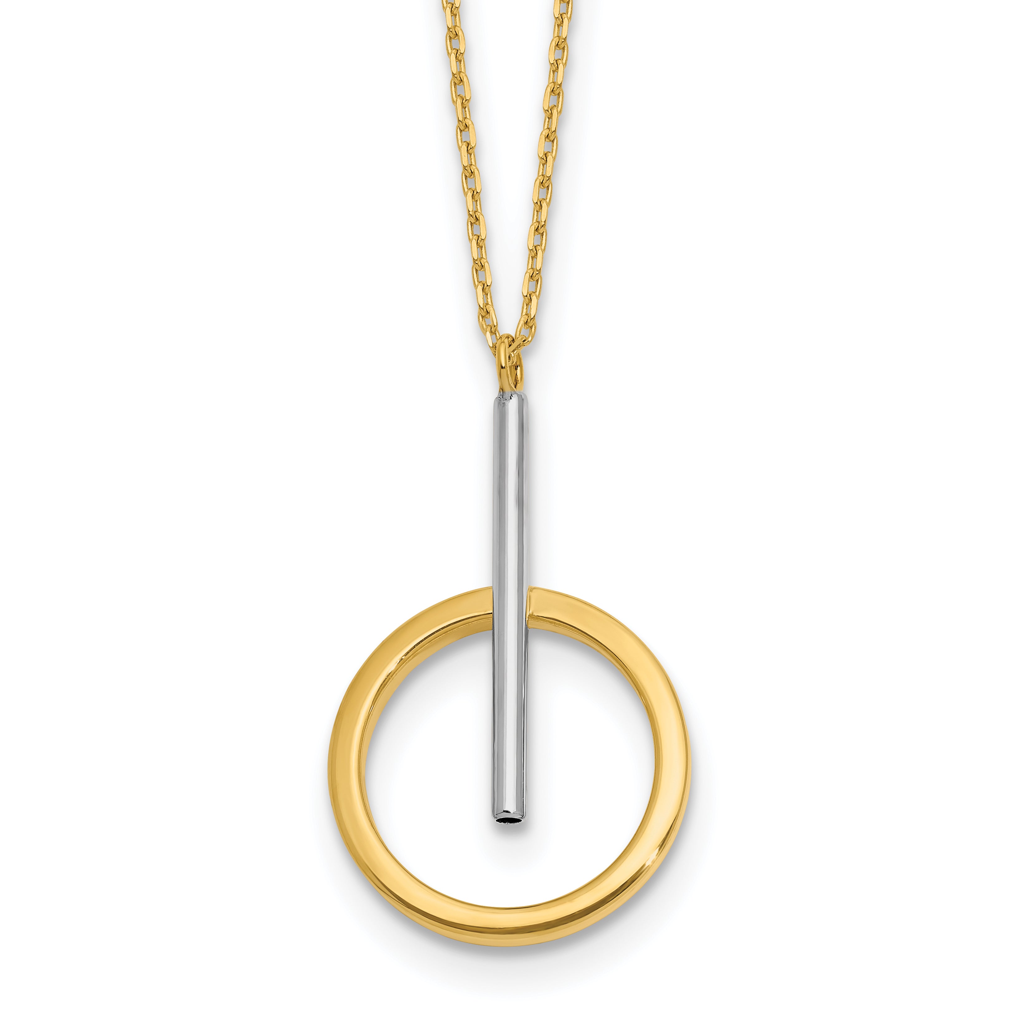 10K w/White Rhodium Polished Bar w/Circle Pendant Necklace Main image