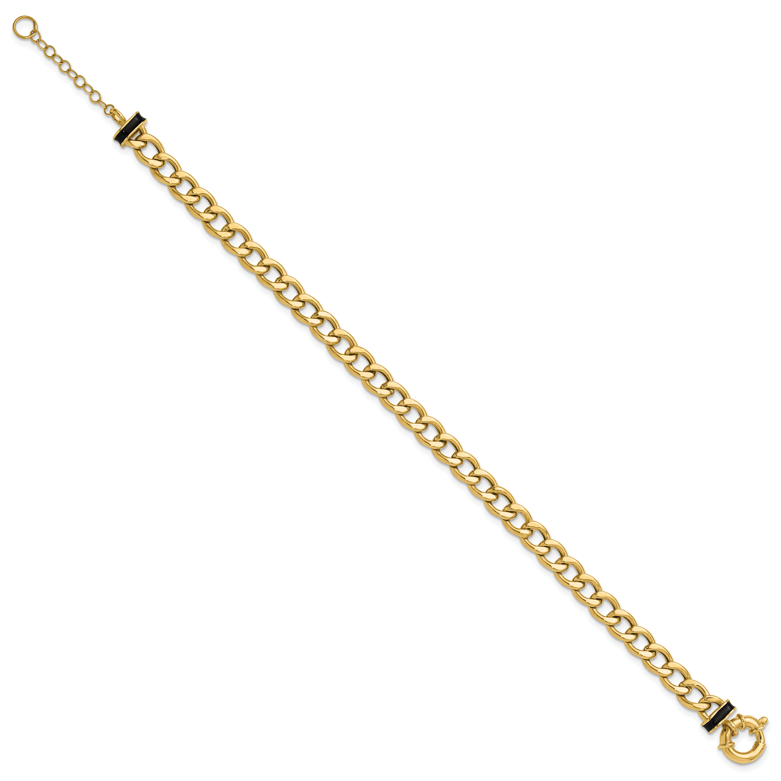 10K Polished with Black Enamel Flat Oval Link w/1in ext. Bracelet Secondary image