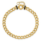 10K Polished with Black Enamel Flat Oval Link w/1in ext. Bracelet
