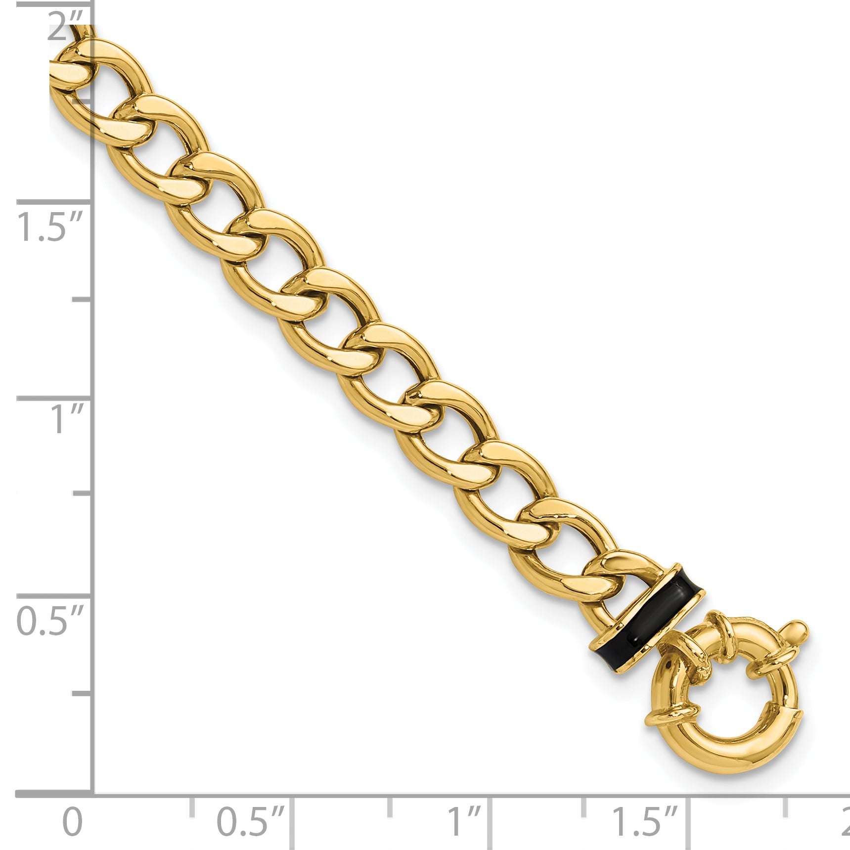 10K Polished with Black Enamel Flat Oval Link w/1in ext. Bracelet