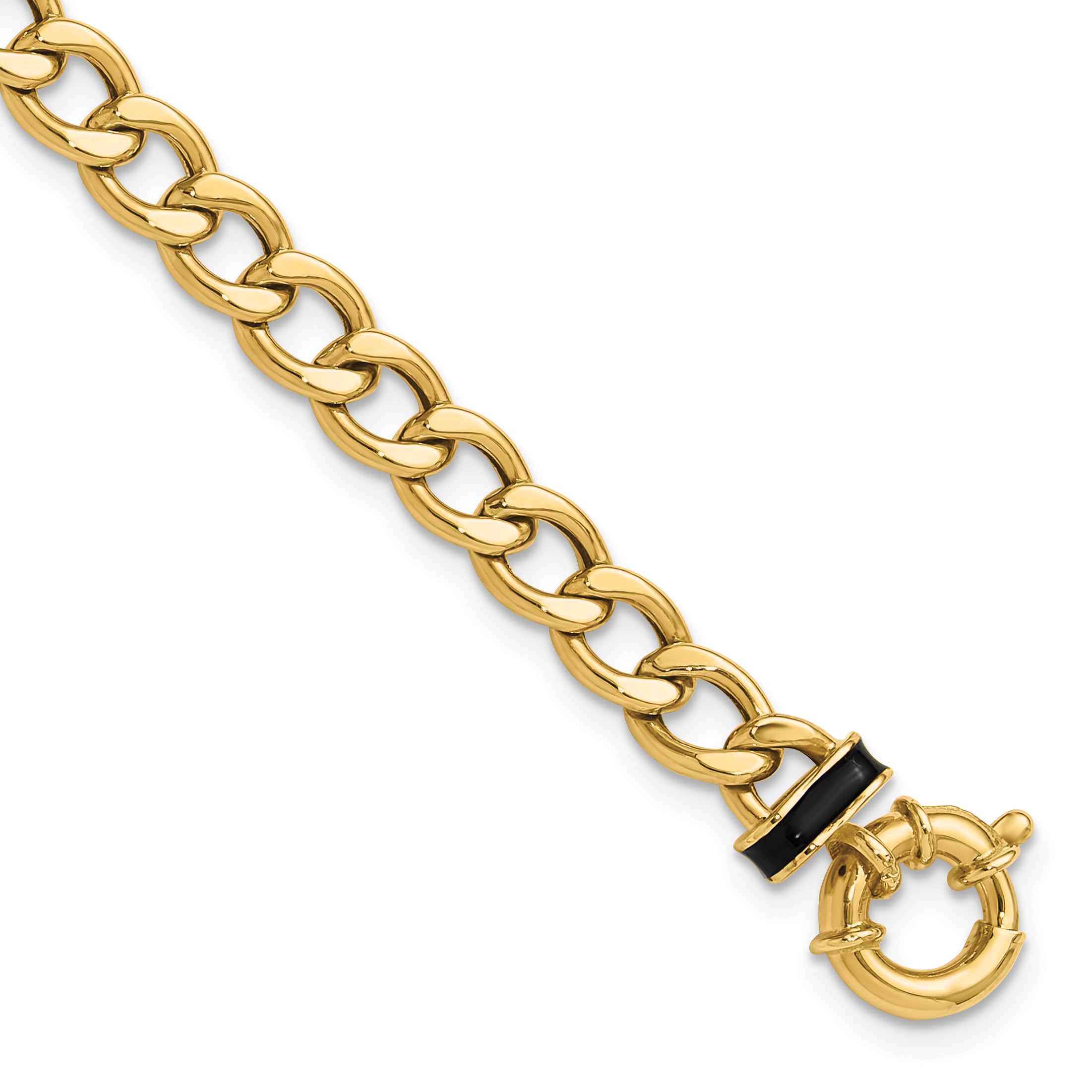 10K Polished with Black Enamel Flat Oval Link w/1in ext. Bracelet Main image