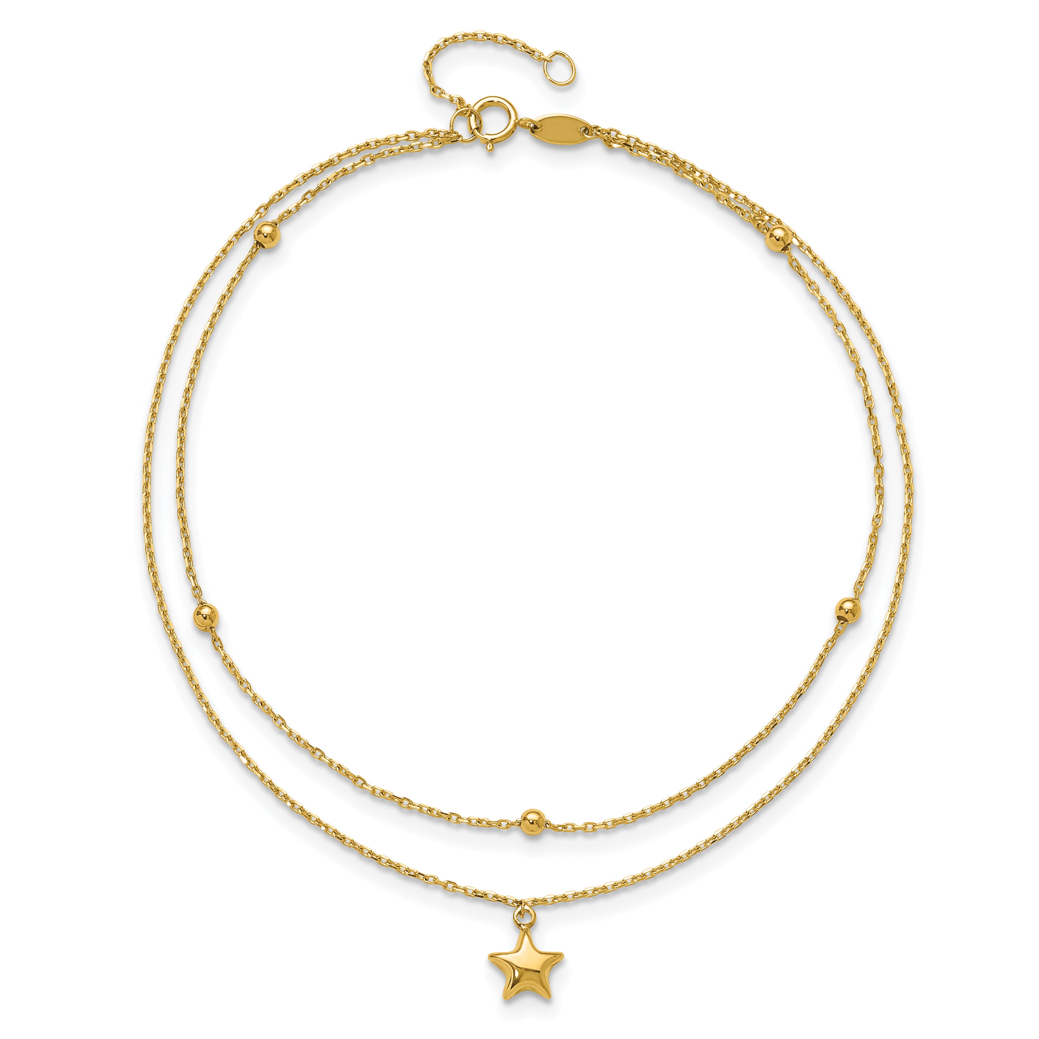 10K Polished 2-Strand Star 9in Plus 2in ext. Anklet