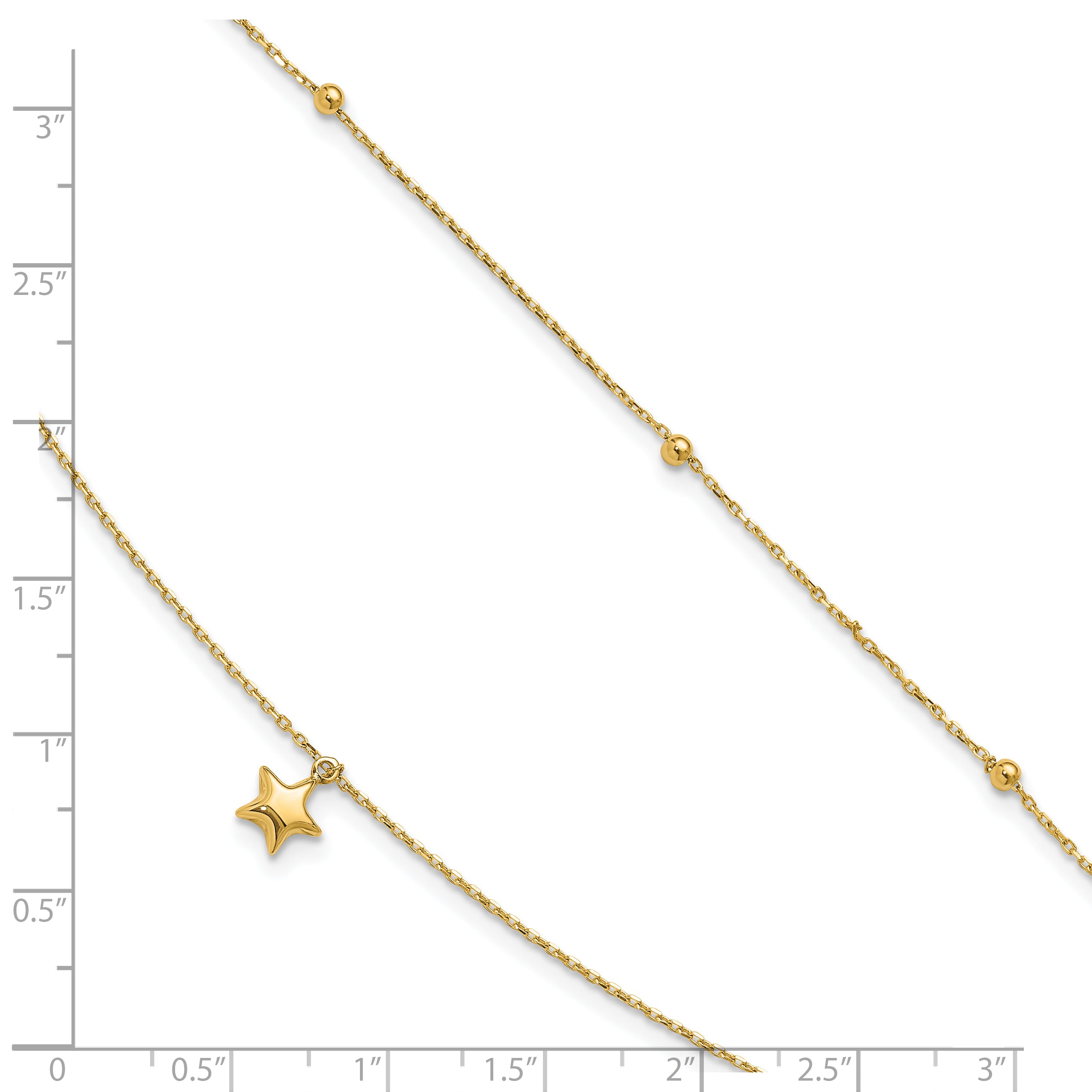 10K Polished 2-Strand Star 9in Plus 2in ext. Anklet