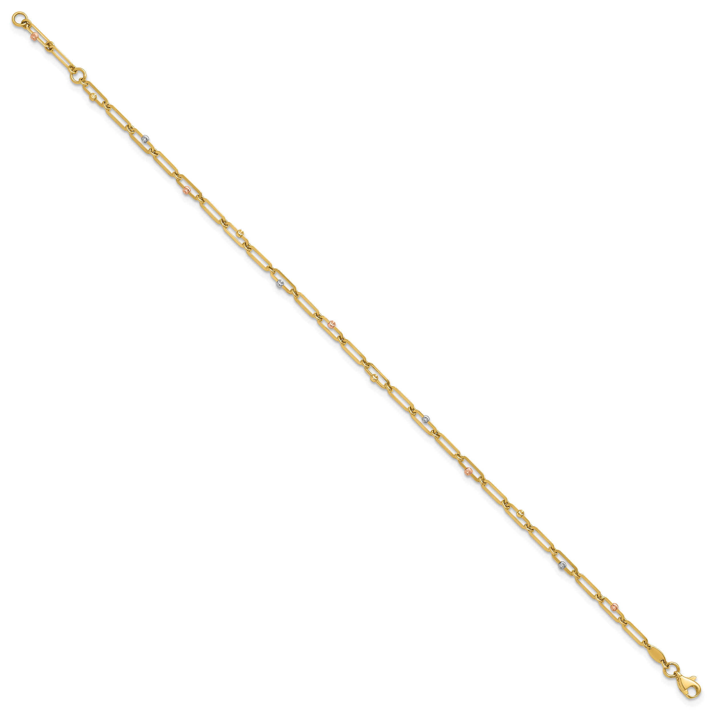 10K Tri-color Polished and Diamond-cut 10in Anklet