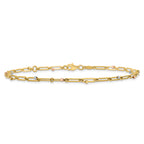 10K Tri-color Polished and Diamond-cut 10in Anklet