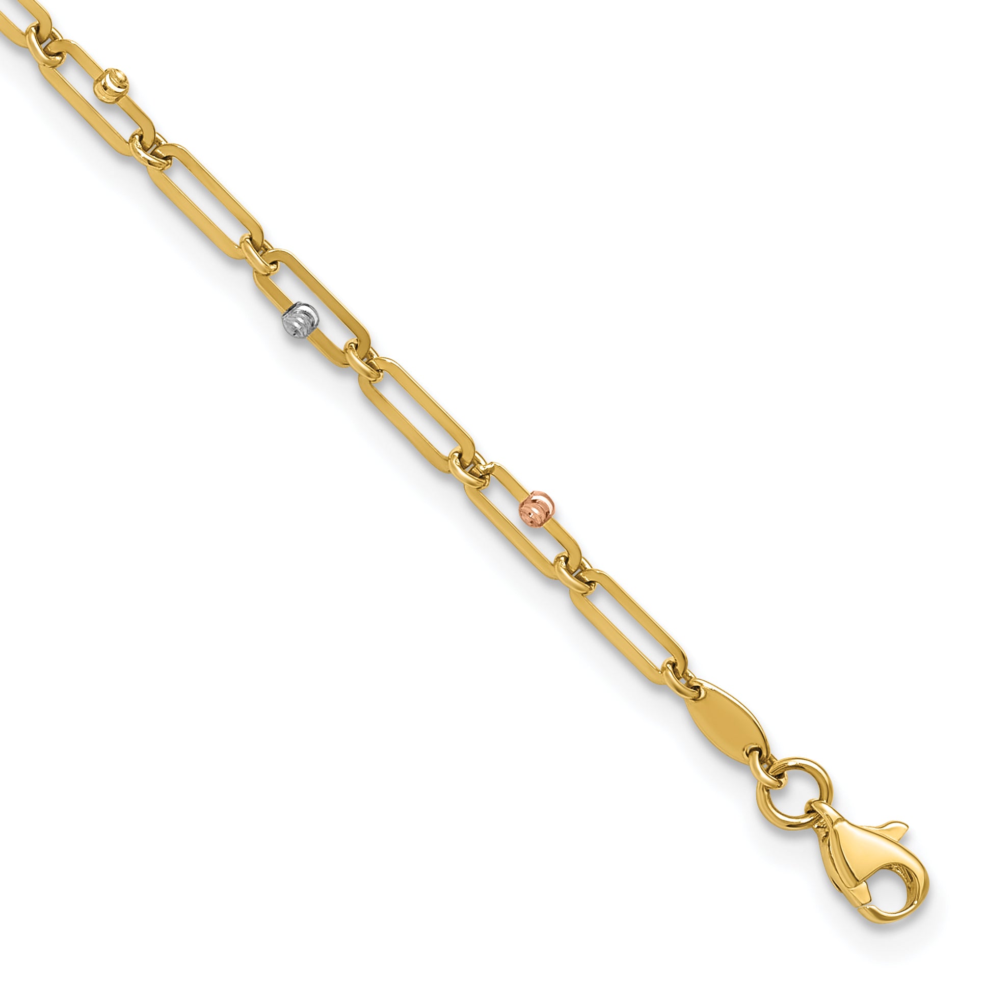 10K Tri-color Polished and Diamond-cut 10in Anklet Main image