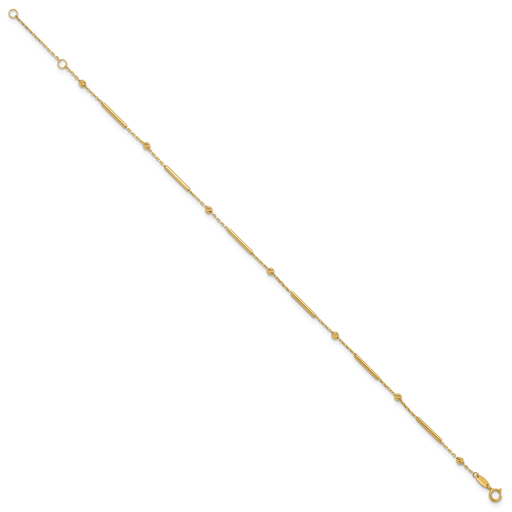 10K Polished and Diamond-cut bar 9in Plus 1in ext. Anklet