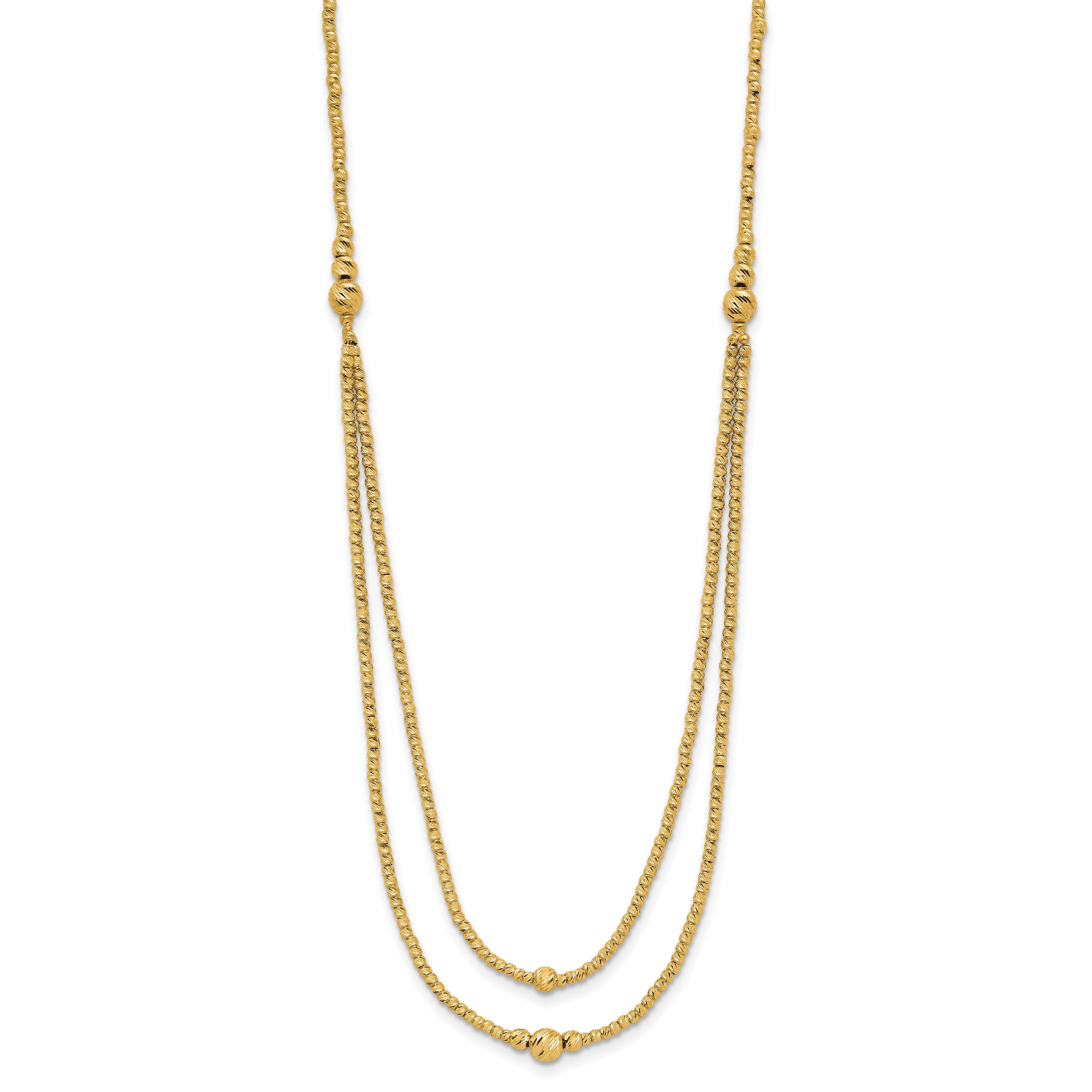 10K Polished and Diamond-cut beads 2-Strand Necklace