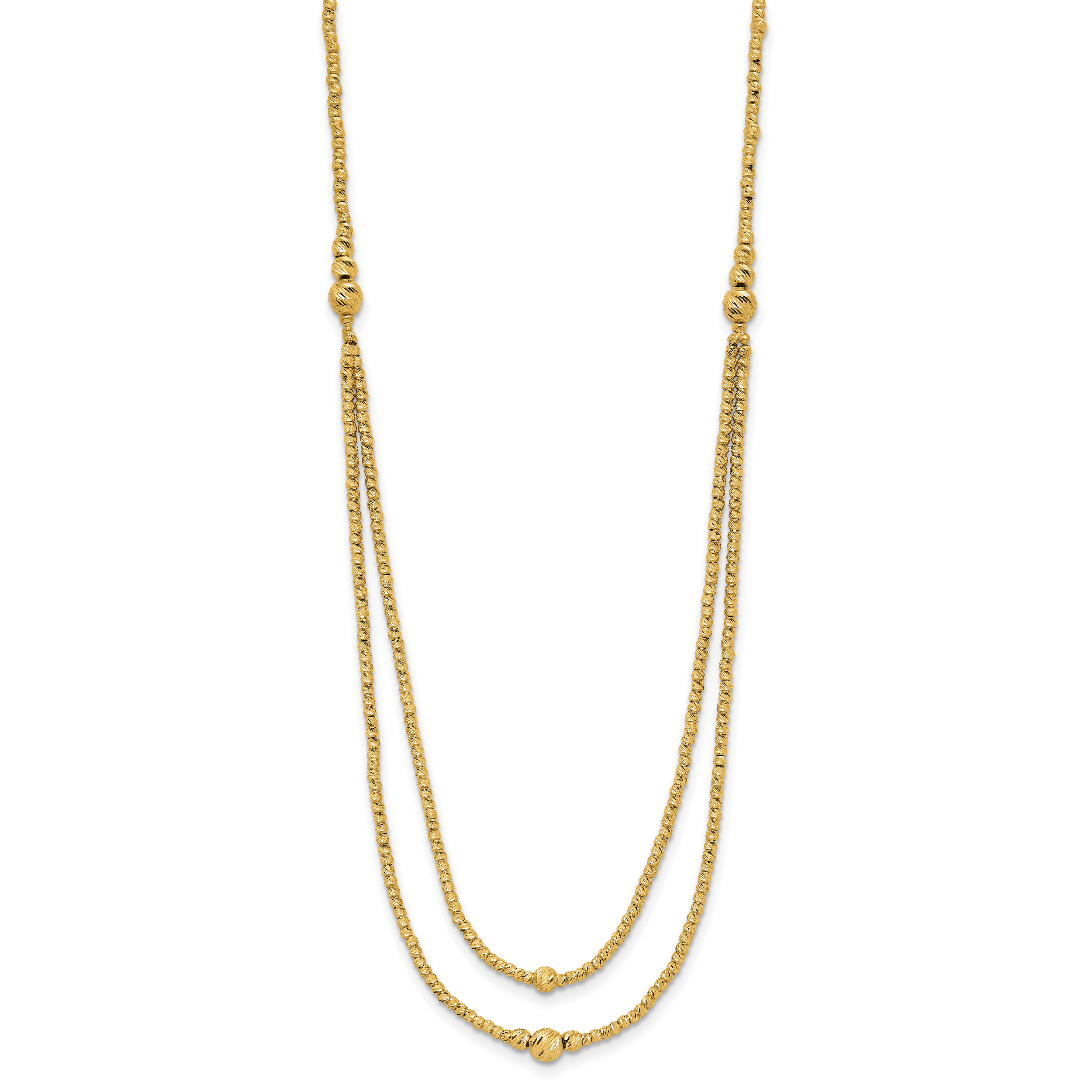 10K Polished and Diamond-cut beads 2-Strand Necklace