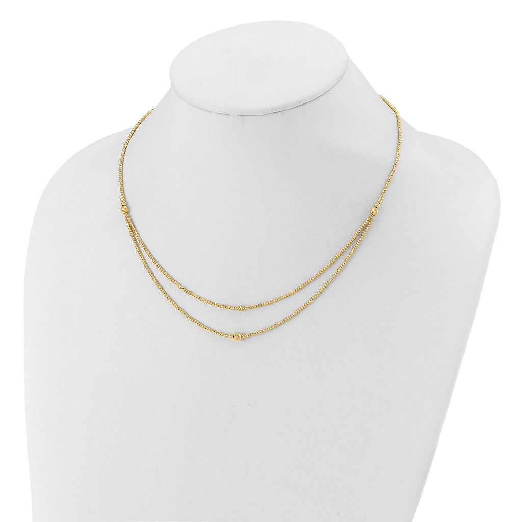 10K Polished and Diamond-cut beads 2-Strand Necklace