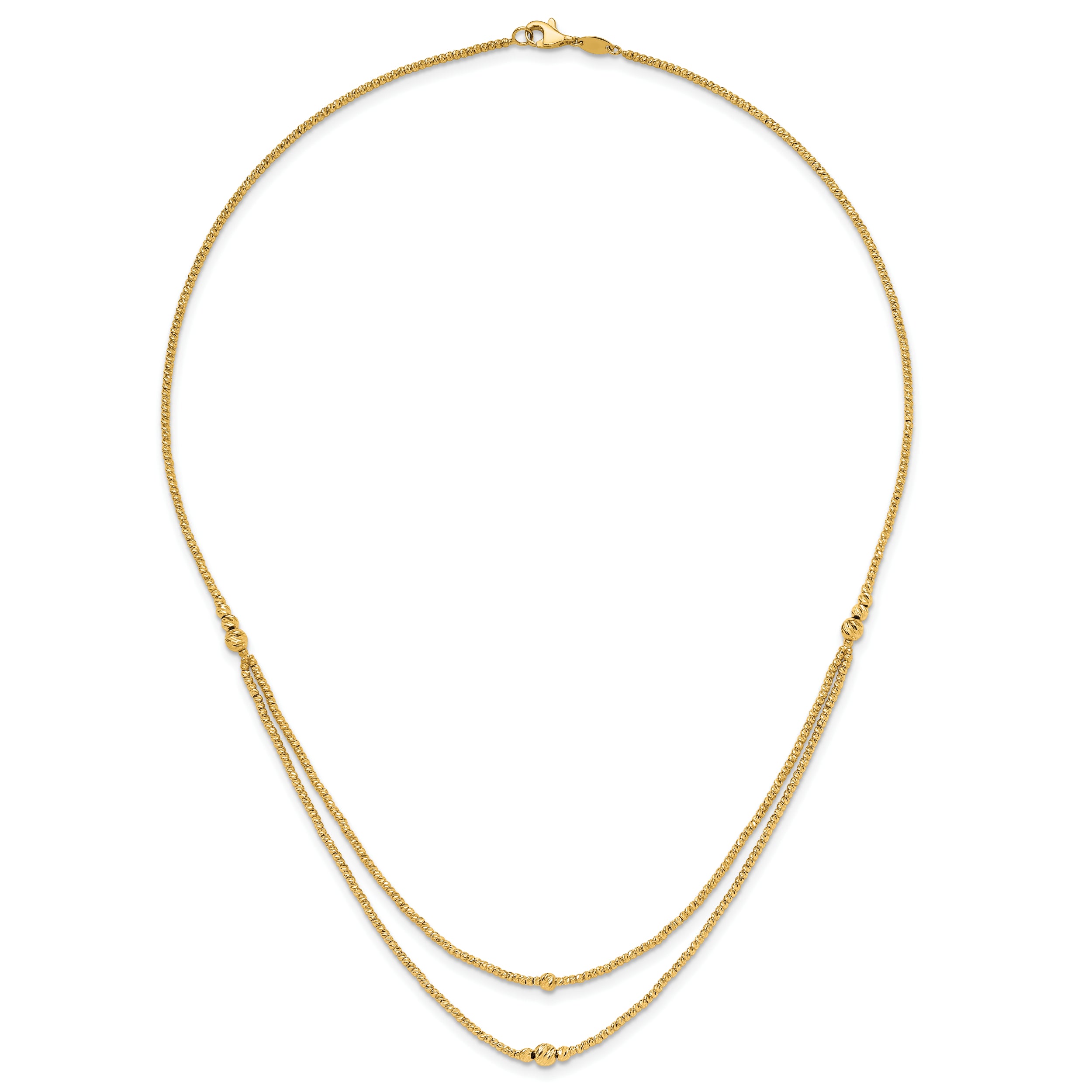 10K Polished and Diamond-cut beads 2-Strand Necklace