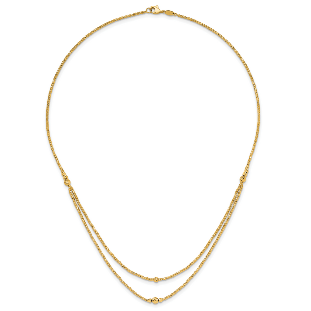 10K Polished and Diamond-cut beads 2-Strand Necklace