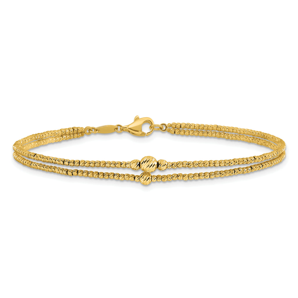 10K Polished and Diamond-cut beads 2-strand Bracelet