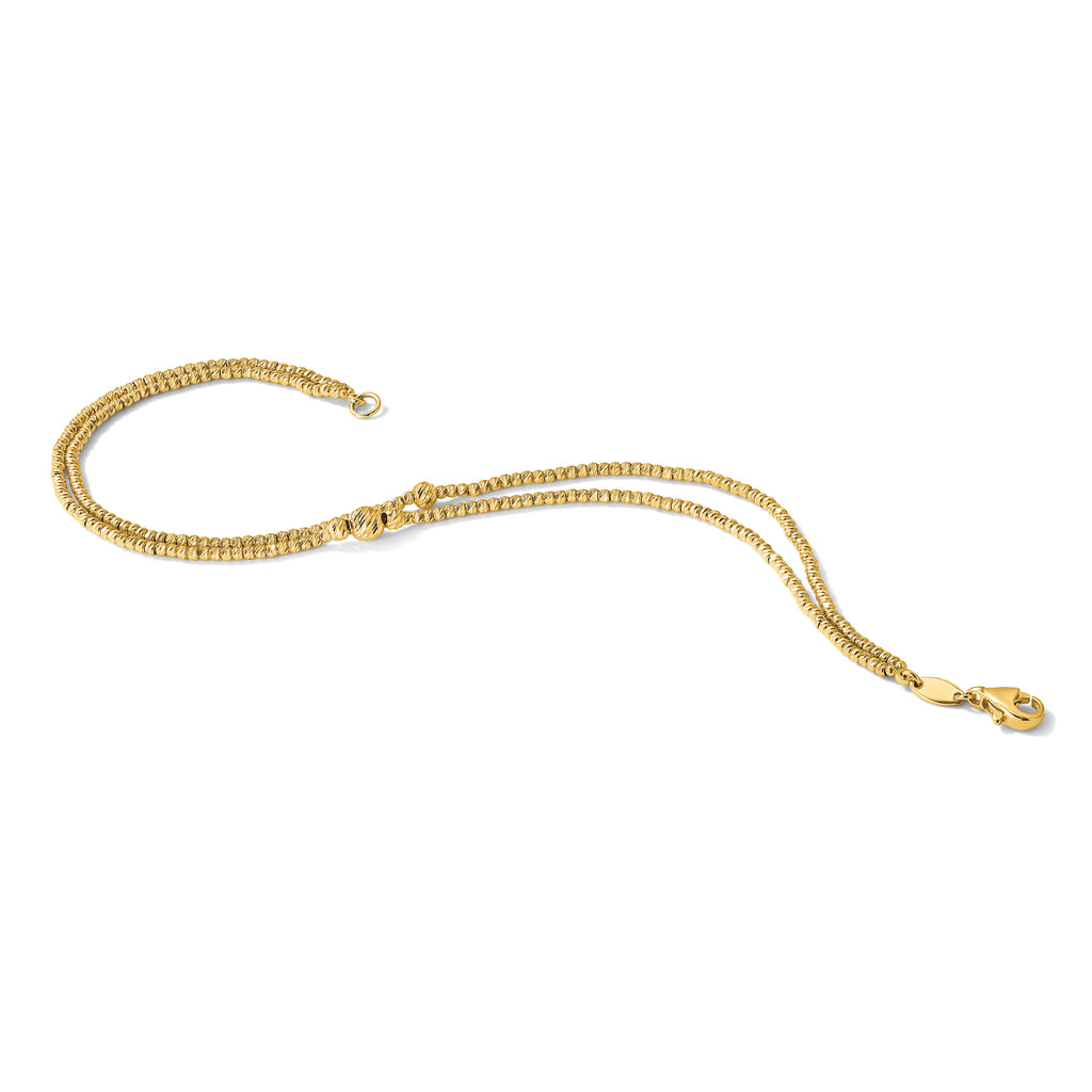 10K Polished and Diamond-cut beads 2-strand Bracelet