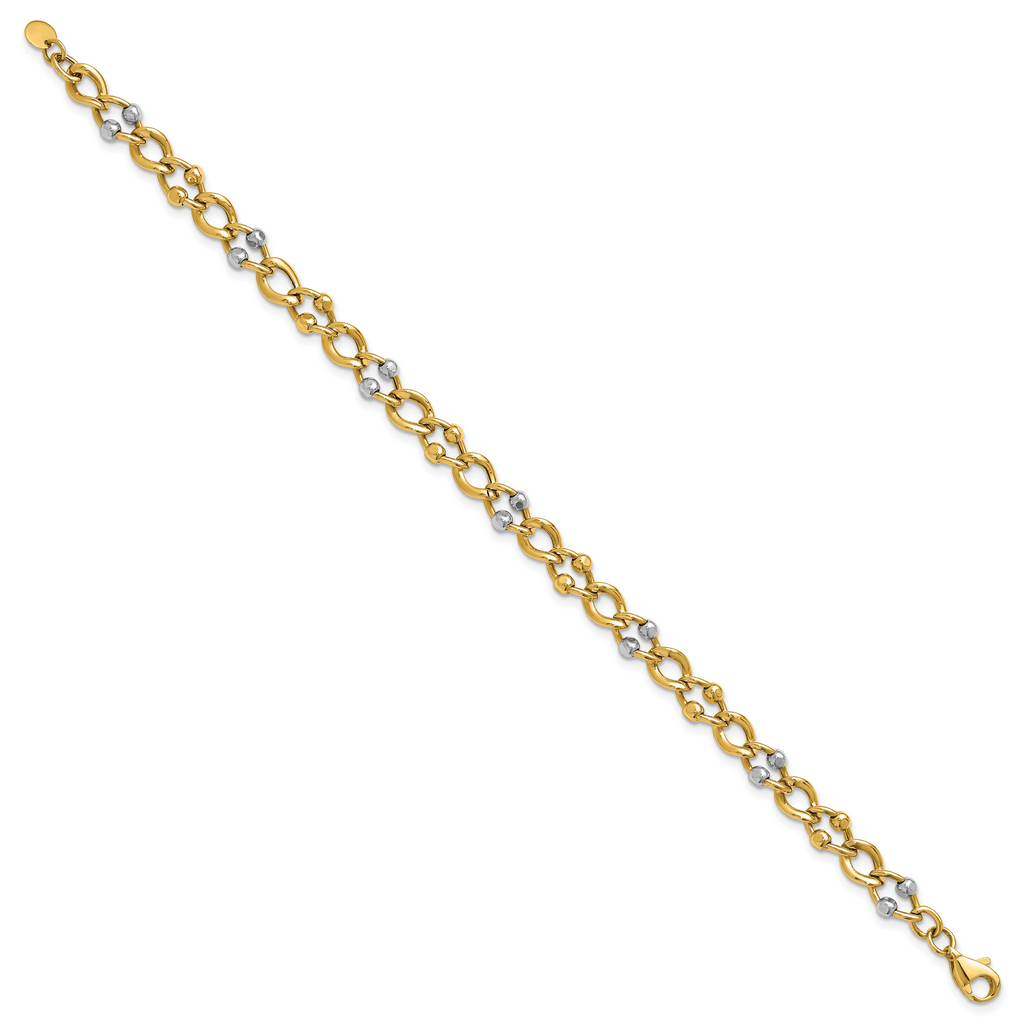 10K Two-tone Polished Fancy Link with Beads Bracelet