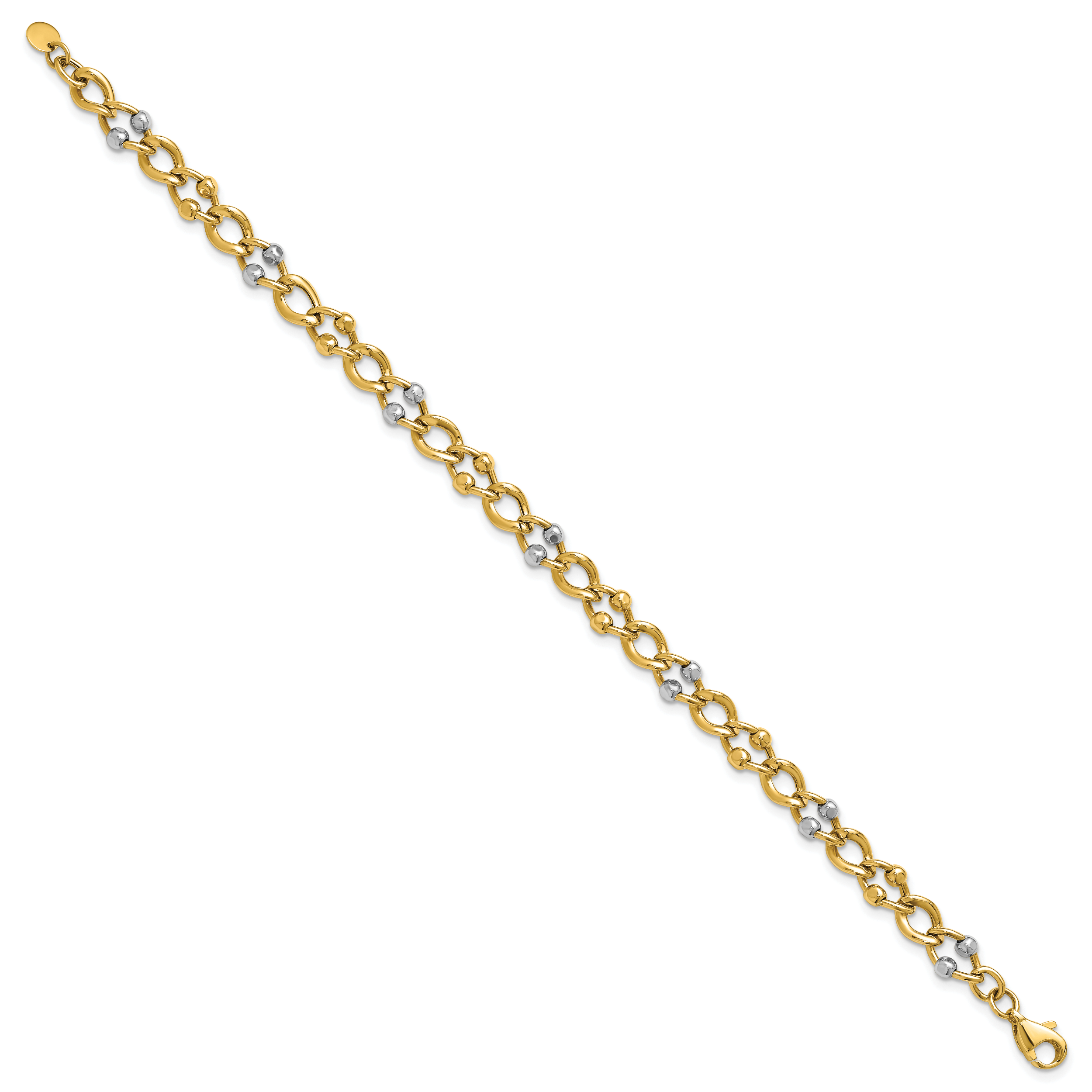 10K Two-tone Polished Fancy Link with Beads Bracelet