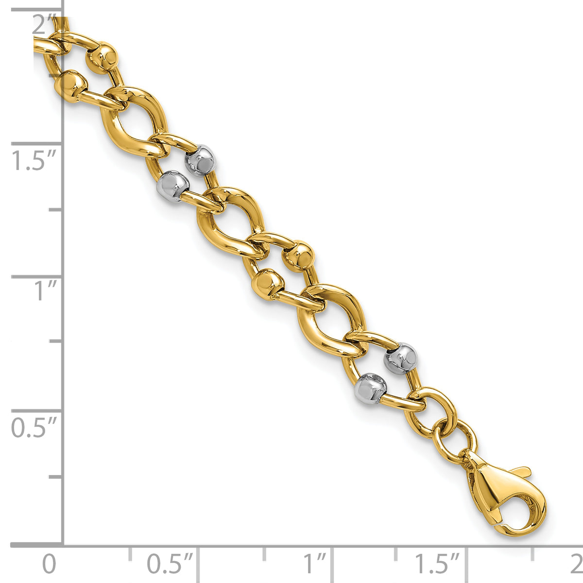Beaded Fancy Link Bracelet in 10K Two-Tone Gold, 7.5 Inch - Sophia Jewelers
