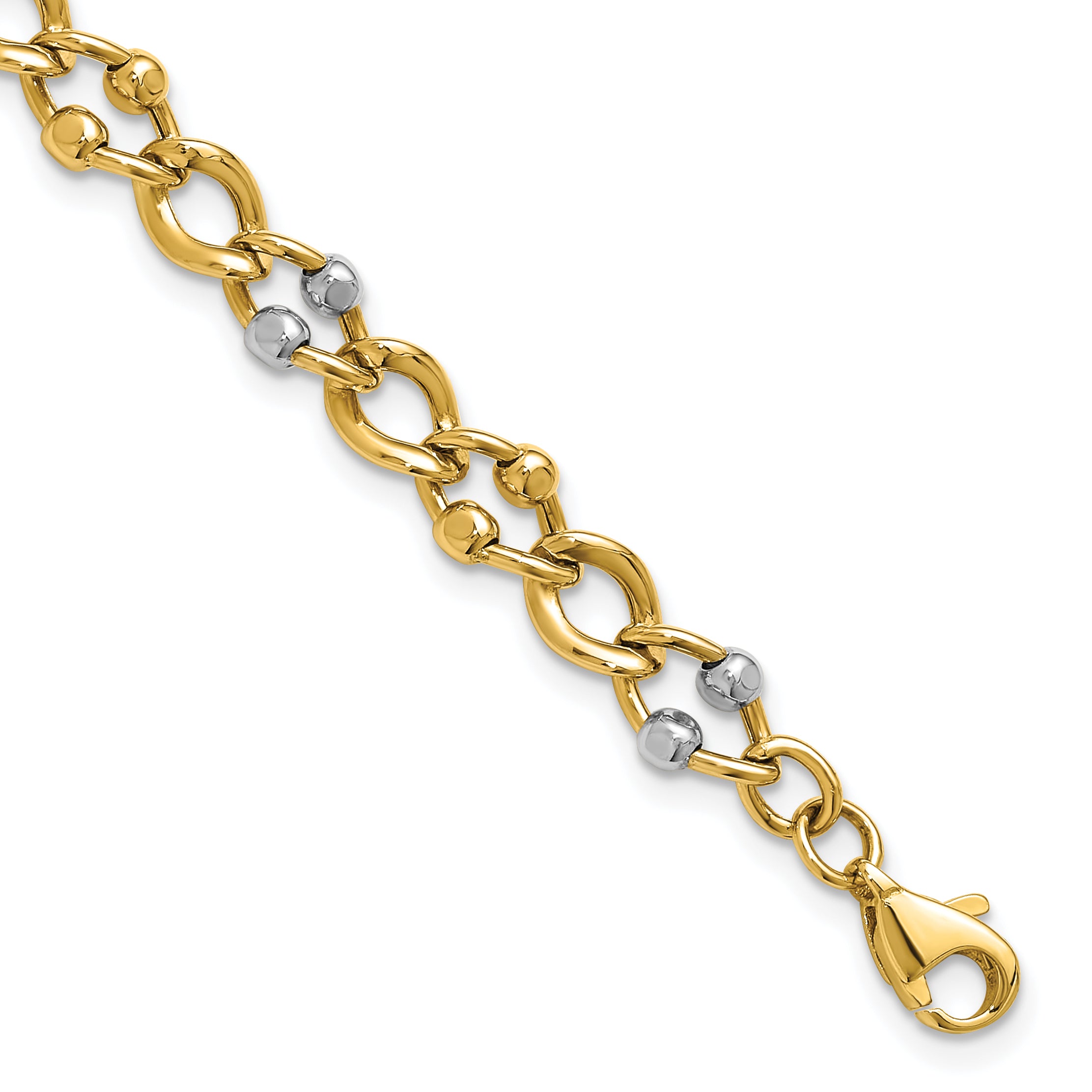 10K Two-tone Polished Fancy Link with Beads Bracelet Main image