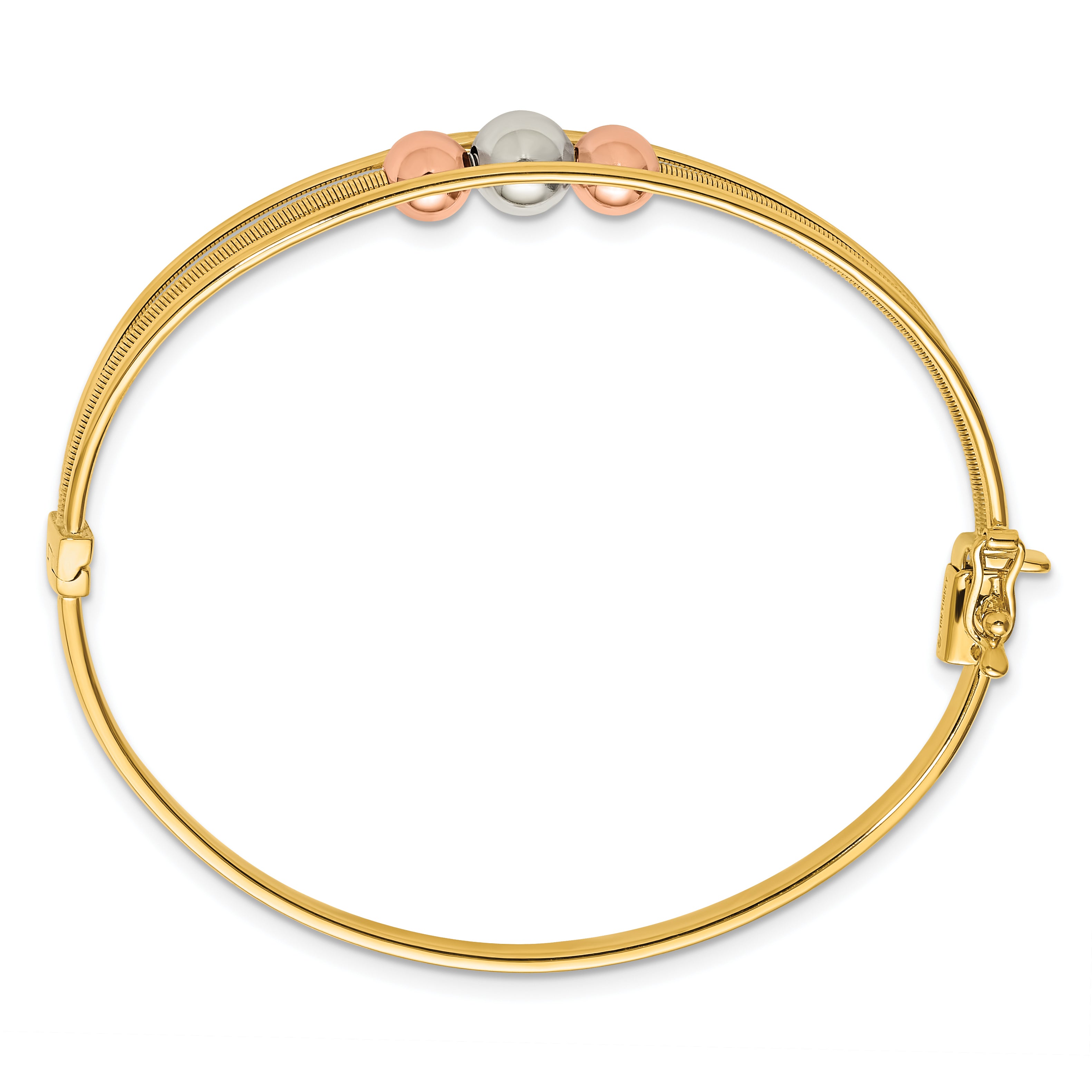 10K Tri-color Polished Beads Hinged Bangle Secondary image