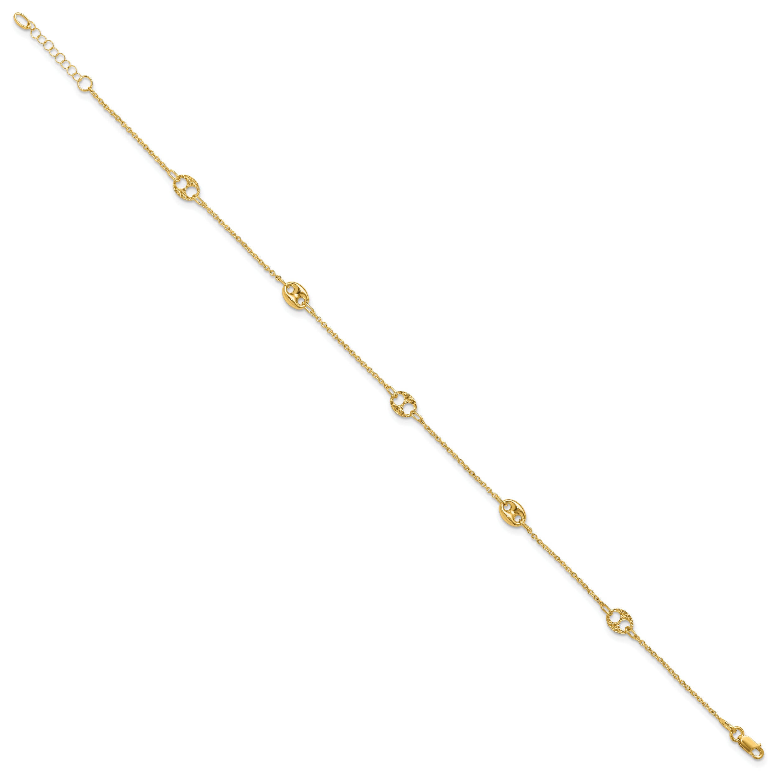 10K Polished and Textured Fancy 10in Plus 1in ext. Anklet