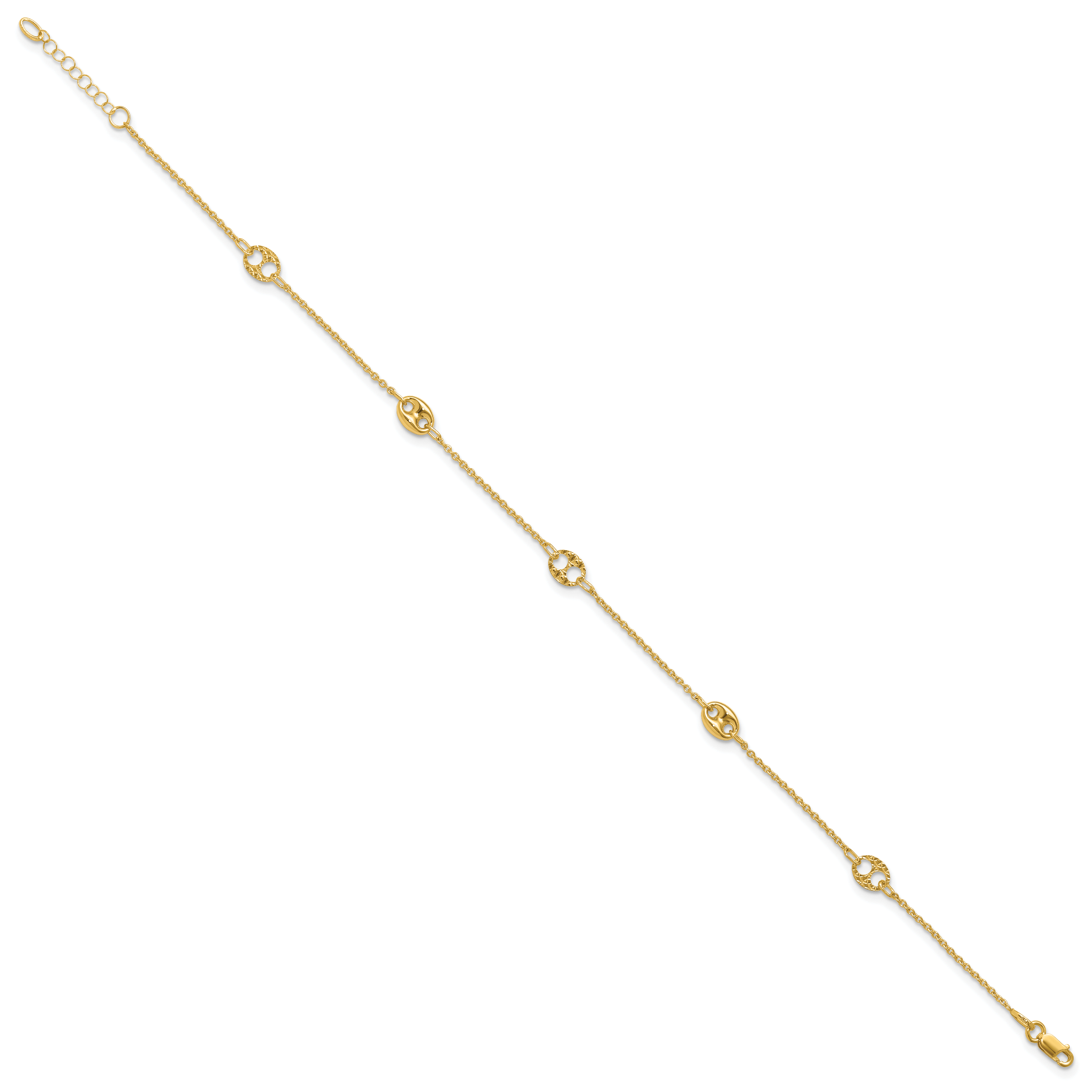 10K Polished and Textured Fancy 10in Plus 1in ext. Anklet