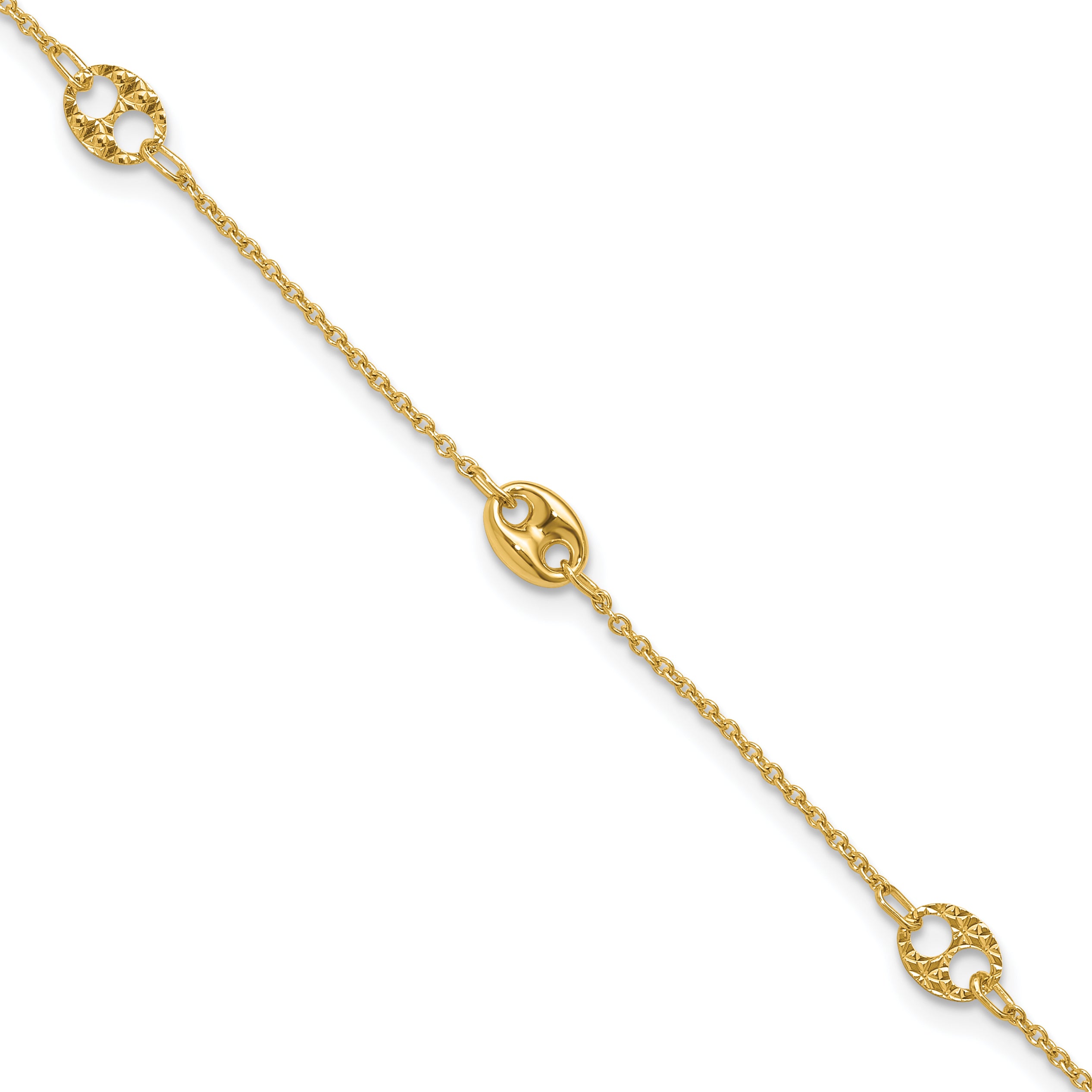 10K Polished and Textured Fancy 10in Plus 1in ext. Anklet Main image