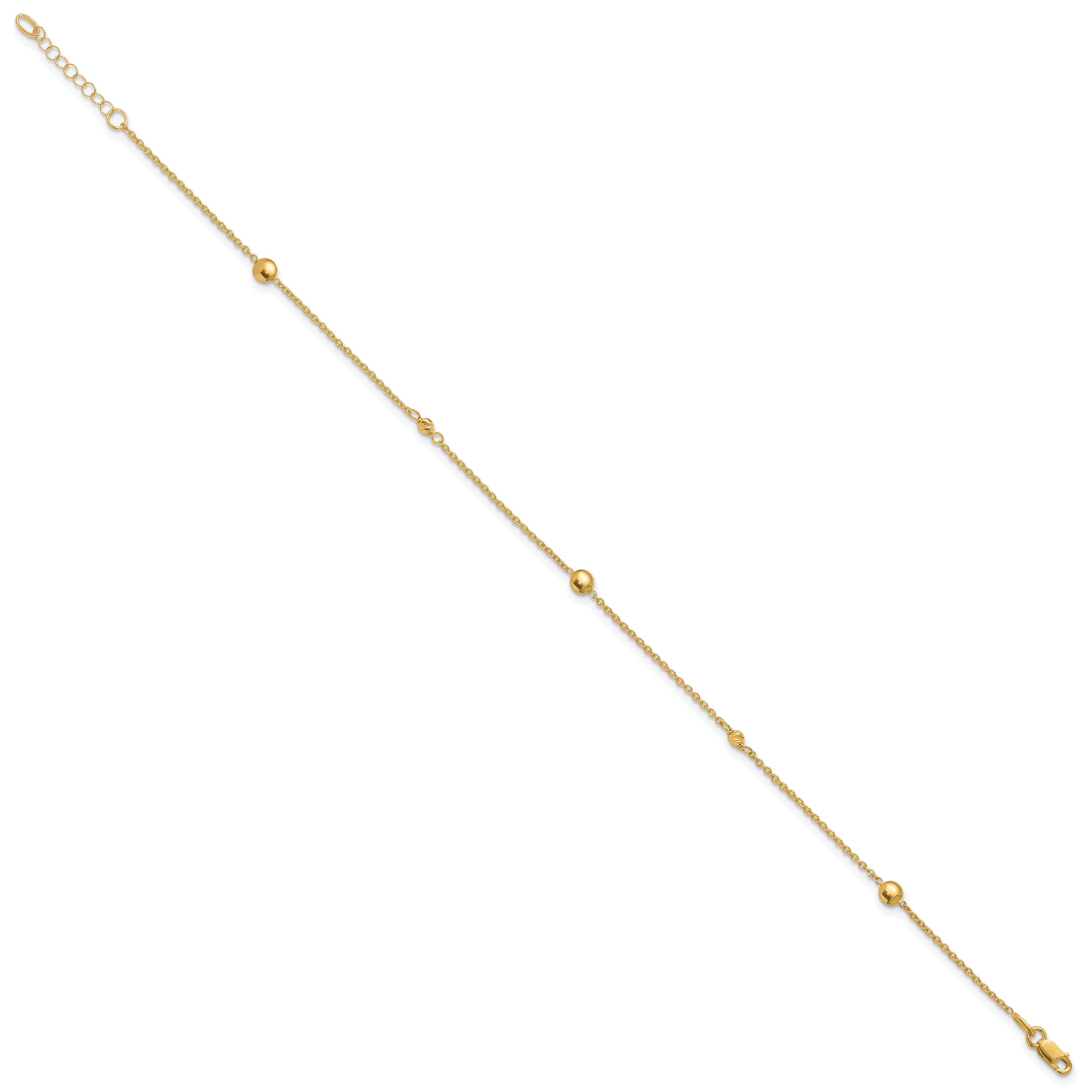 10K Polished and Dia-cut Fancy 10in Plus 1in ext. Anklet