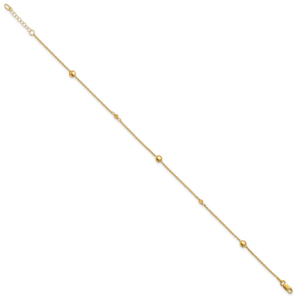 10K Polished and Dia-cut Fancy 10in Plus 1in ext. Anklet