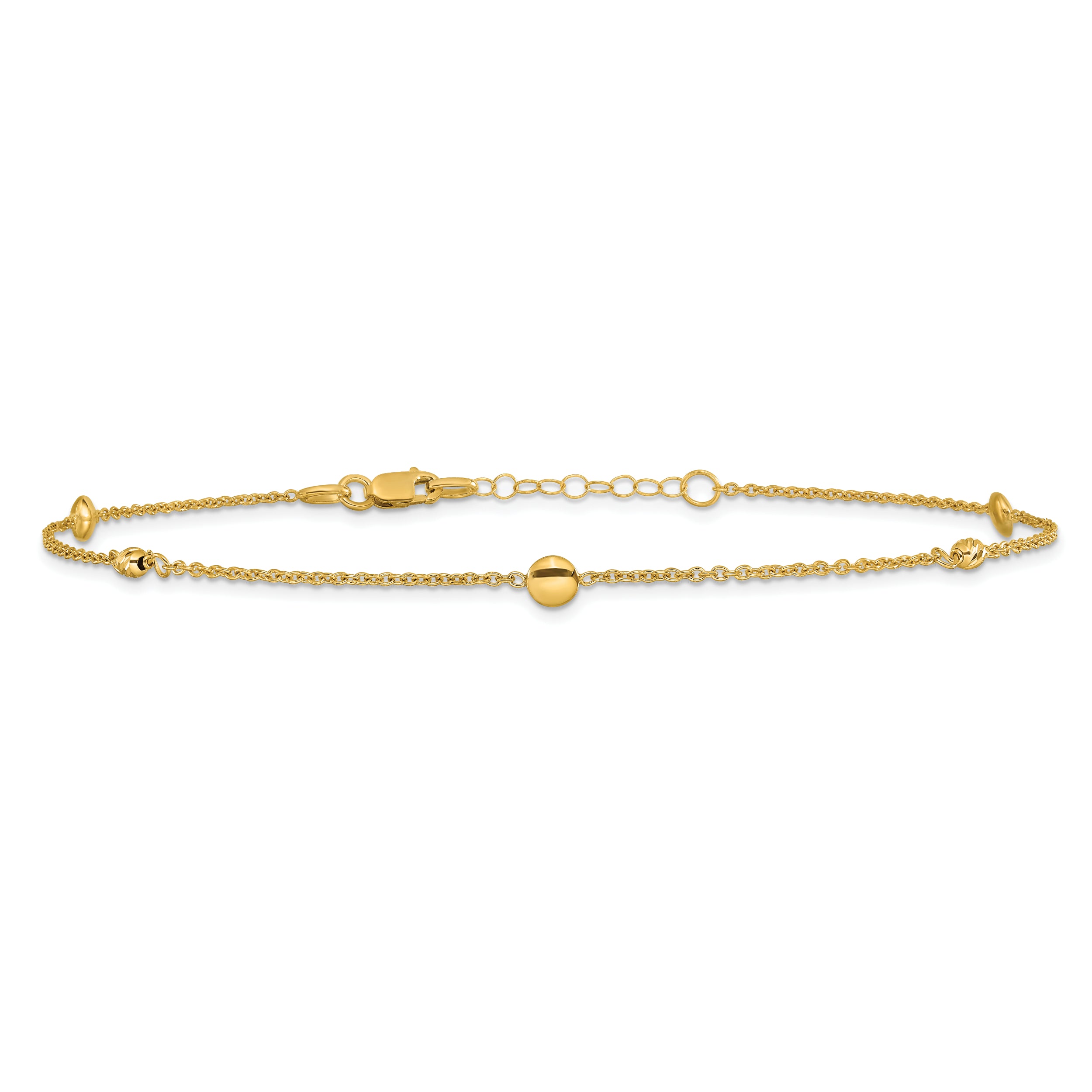 10K Polished and Dia-cut Fancy 10in Plus 1in ext. Anklet