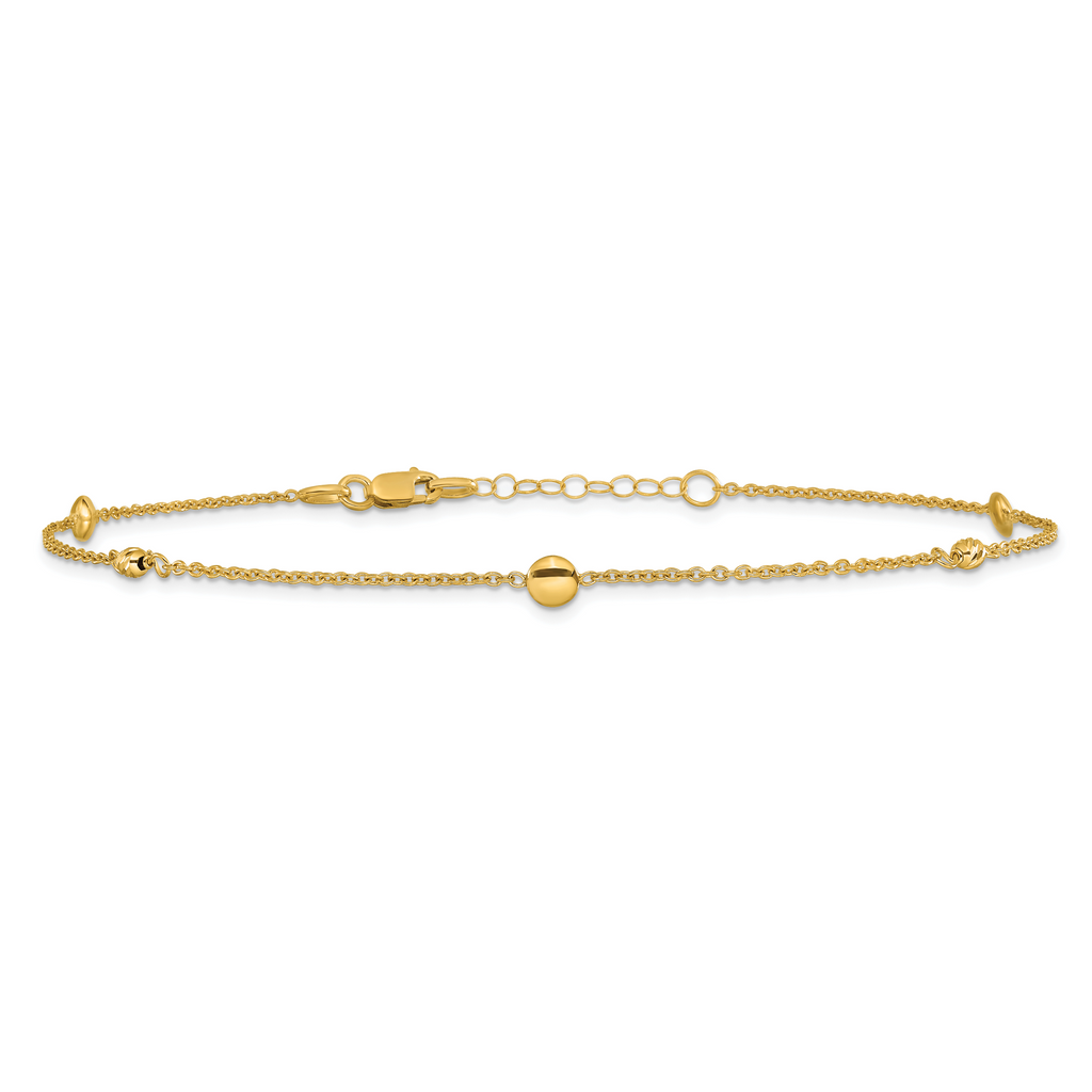 10K Polished and Dia-cut Fancy 10in Plus 1in ext. Anklet