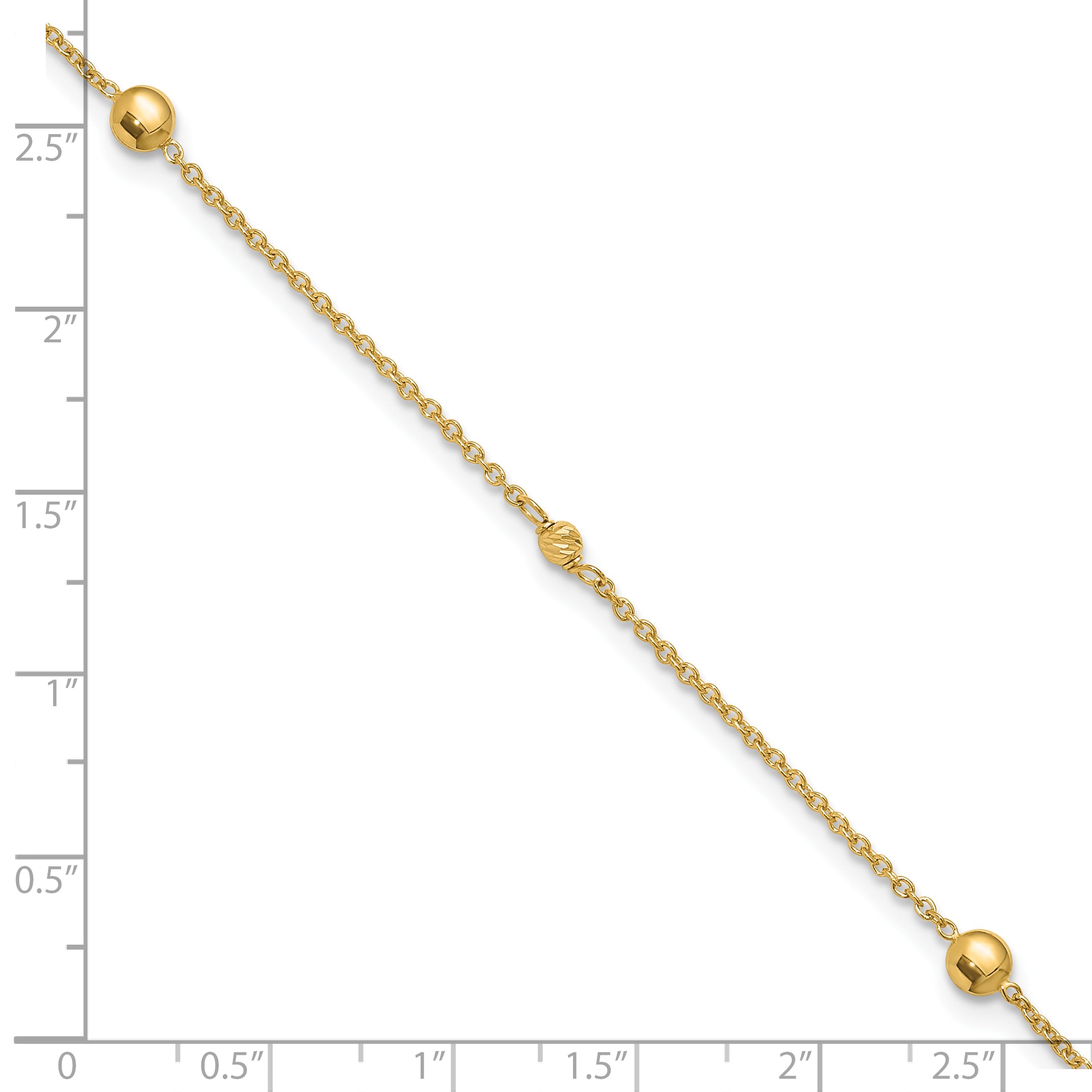 10K Polished and Dia-cut Fancy 10in Plus 1in ext. Anklet