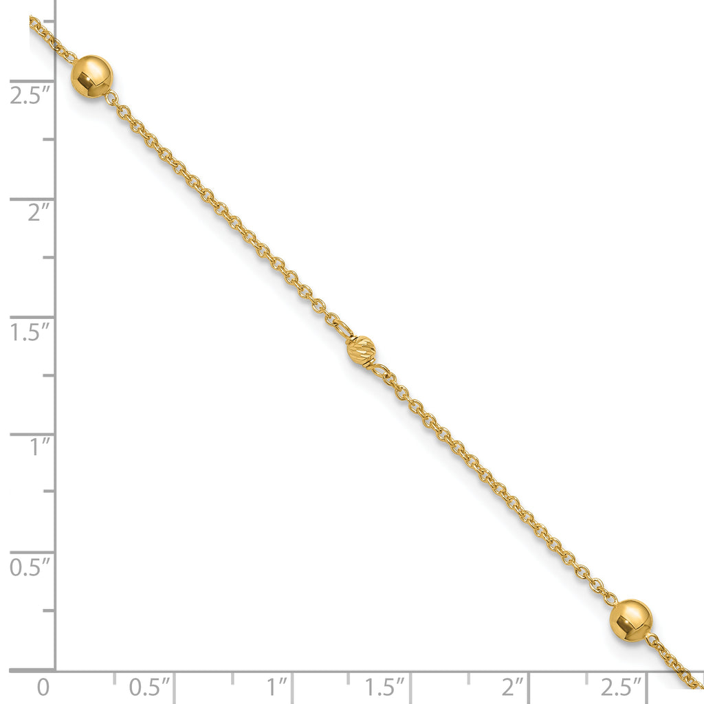 10K Polished and Dia-cut Fancy 10in Plus 1in ext. Anklet