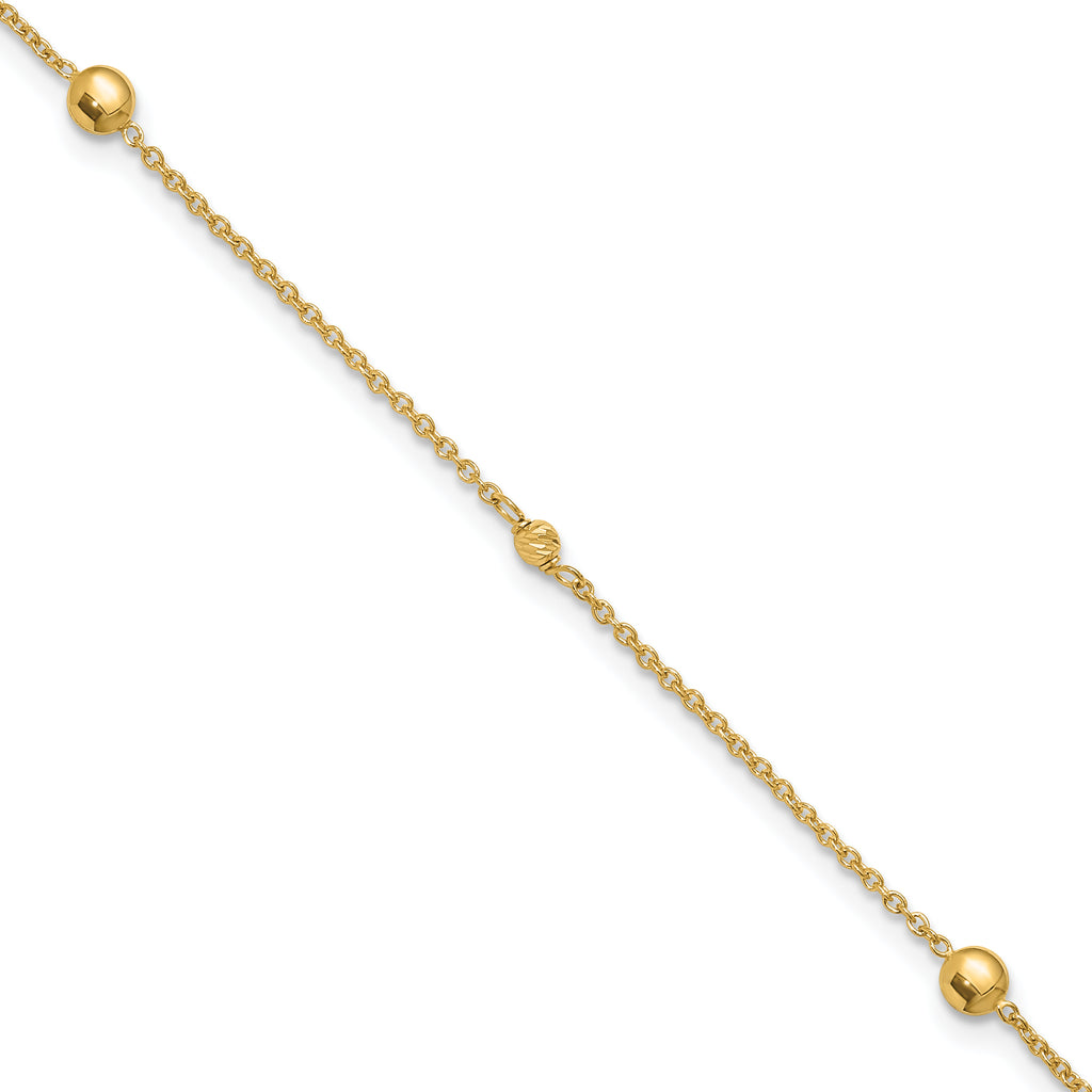 10K Polished and Dia-cut Fancy 10in Plus 1in ext. Anklet