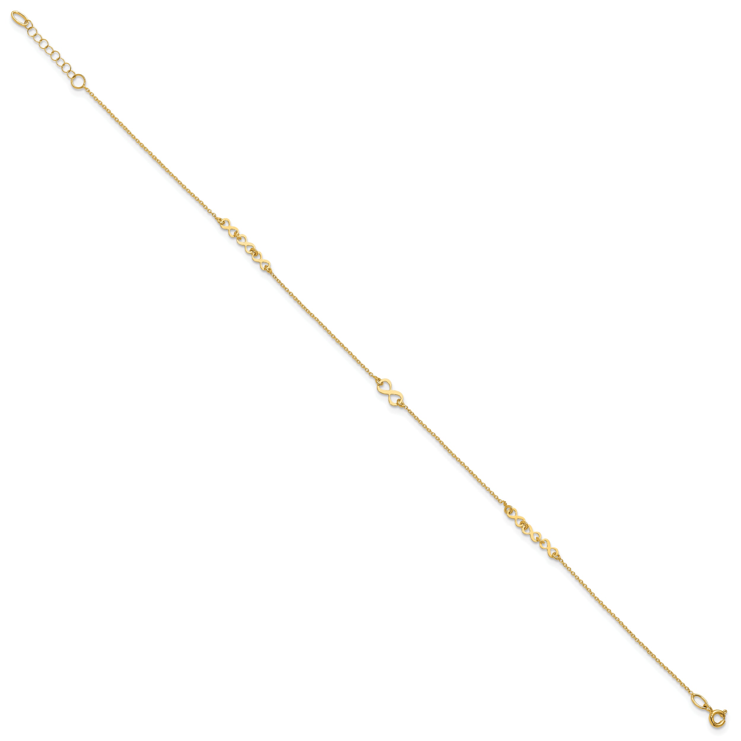 10K Polished and Dia-cut Infinity 10in Plus 1in ext. Anklet