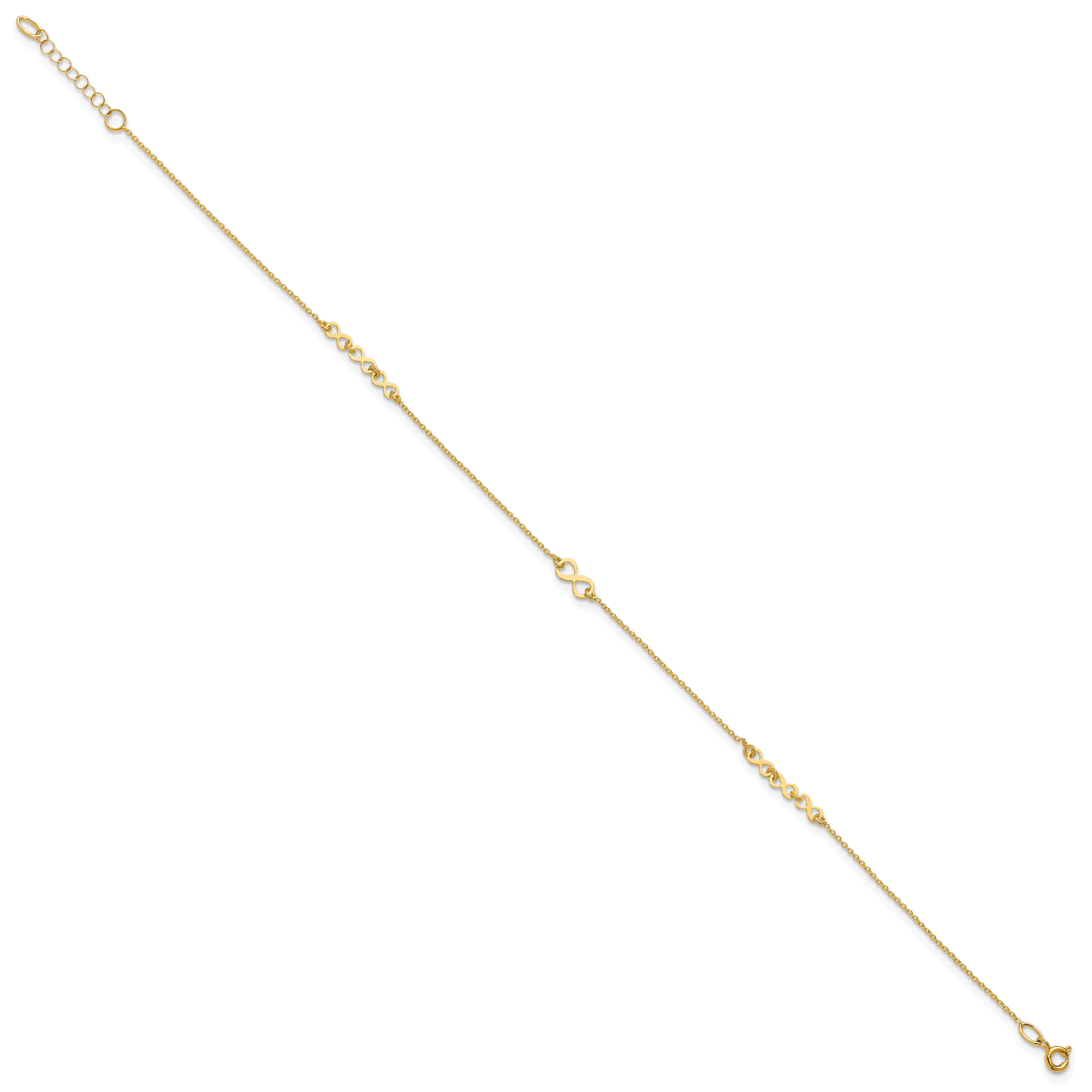 10K Polished and Dia-cut Infinity 10in Plus 1in ext. Anklet