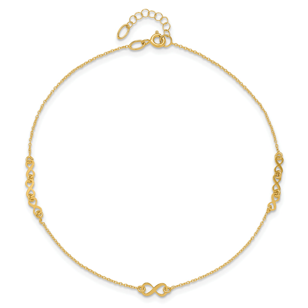 10K Polished and Dia-cut Infinity 10in Plus 1in ext. Anklet