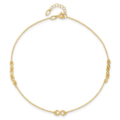 10K Polished and Dia-cut Infinity 10in Plus 1in ext. Anklet