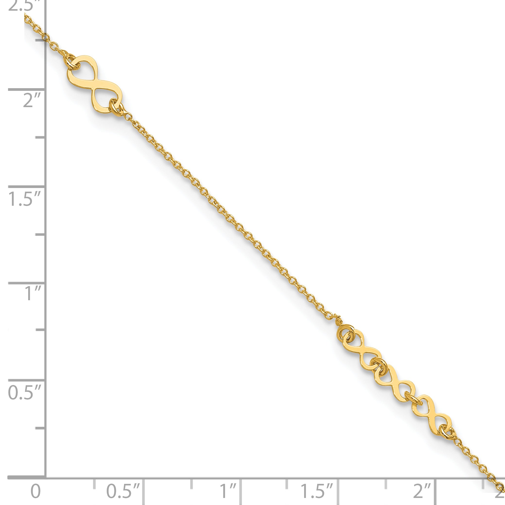10K Polished and Dia-cut Infinity 10in Plus 1in ext. Anklet